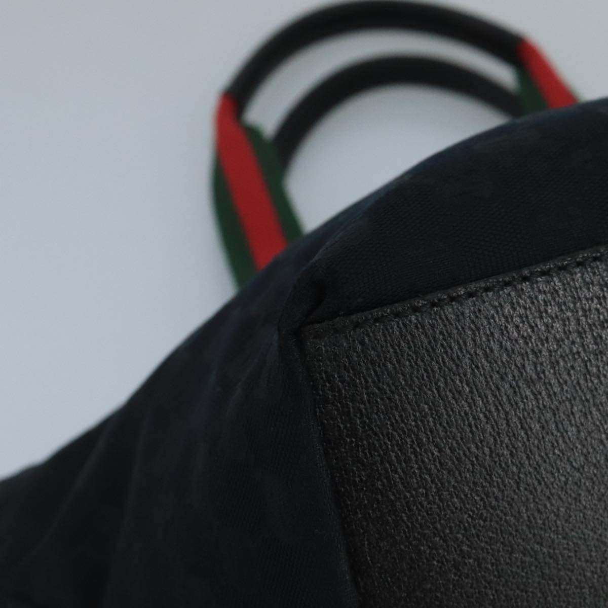 GUCCI GG Canvas Web Sherry Line Hand Bag Black Green Red 99796