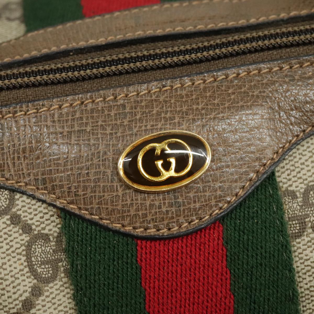 GUCCI GG Supreme Web Sherry Line Hand Bag PVC Beige Red 58 02 007 99813