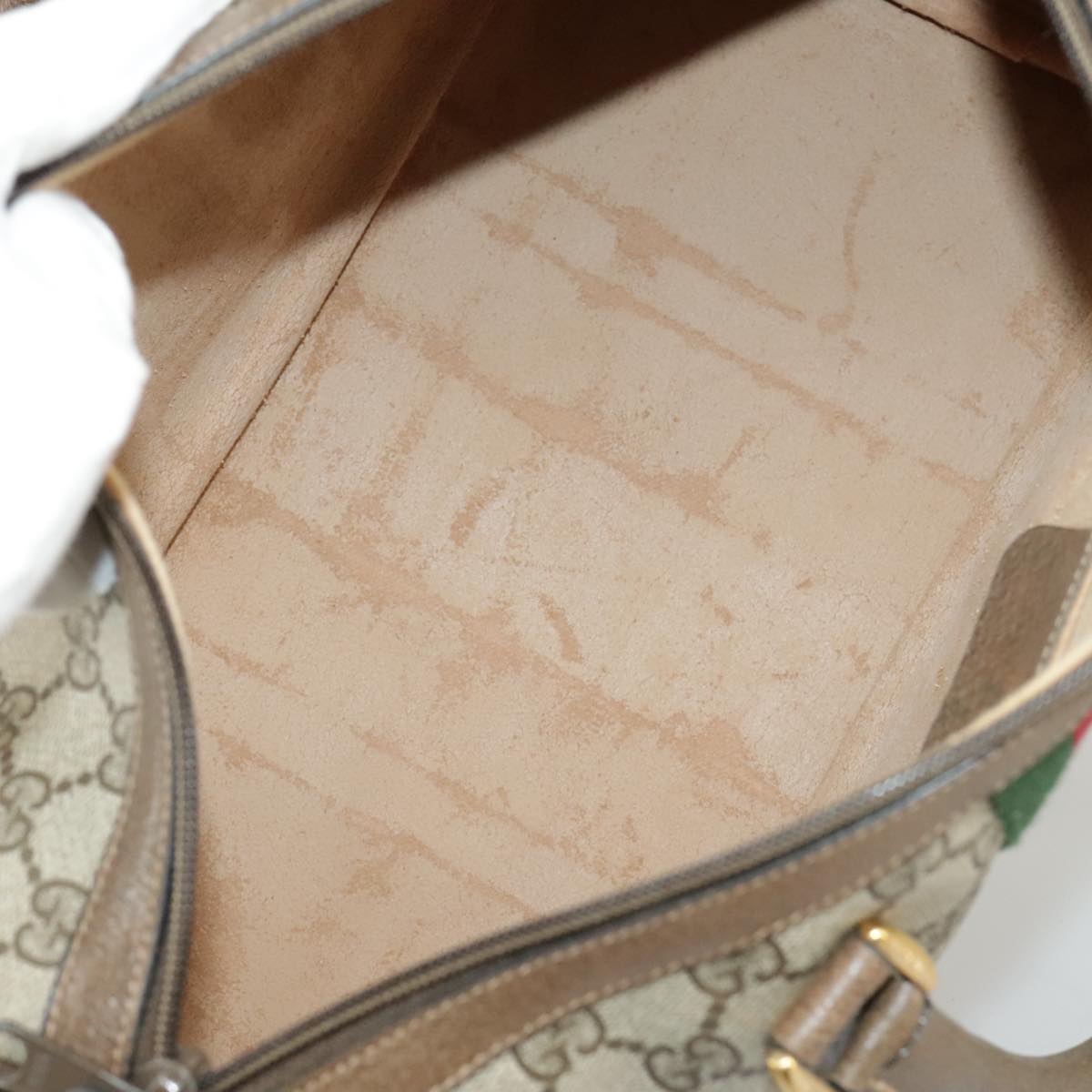 GUCCI GG Supreme Web Sherry Line Hand Bag PVC Beige Red 58 02 007 99813
