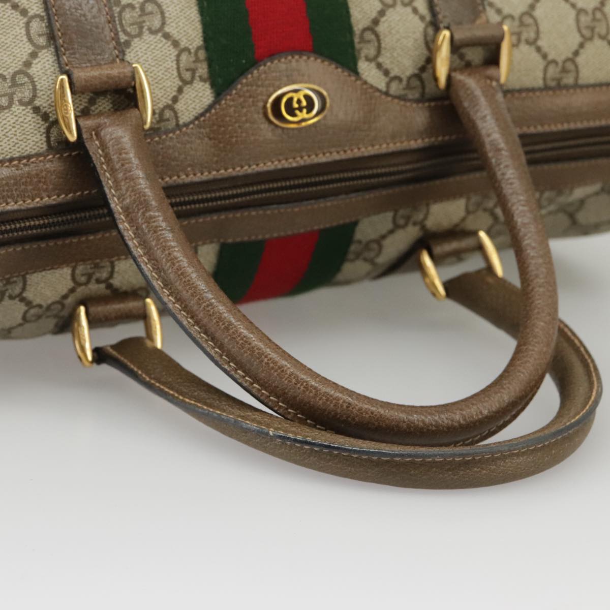 GUCCI GG Supreme Web Sherry Line Hand Bag PVC Beige Red 58 02 007 99813