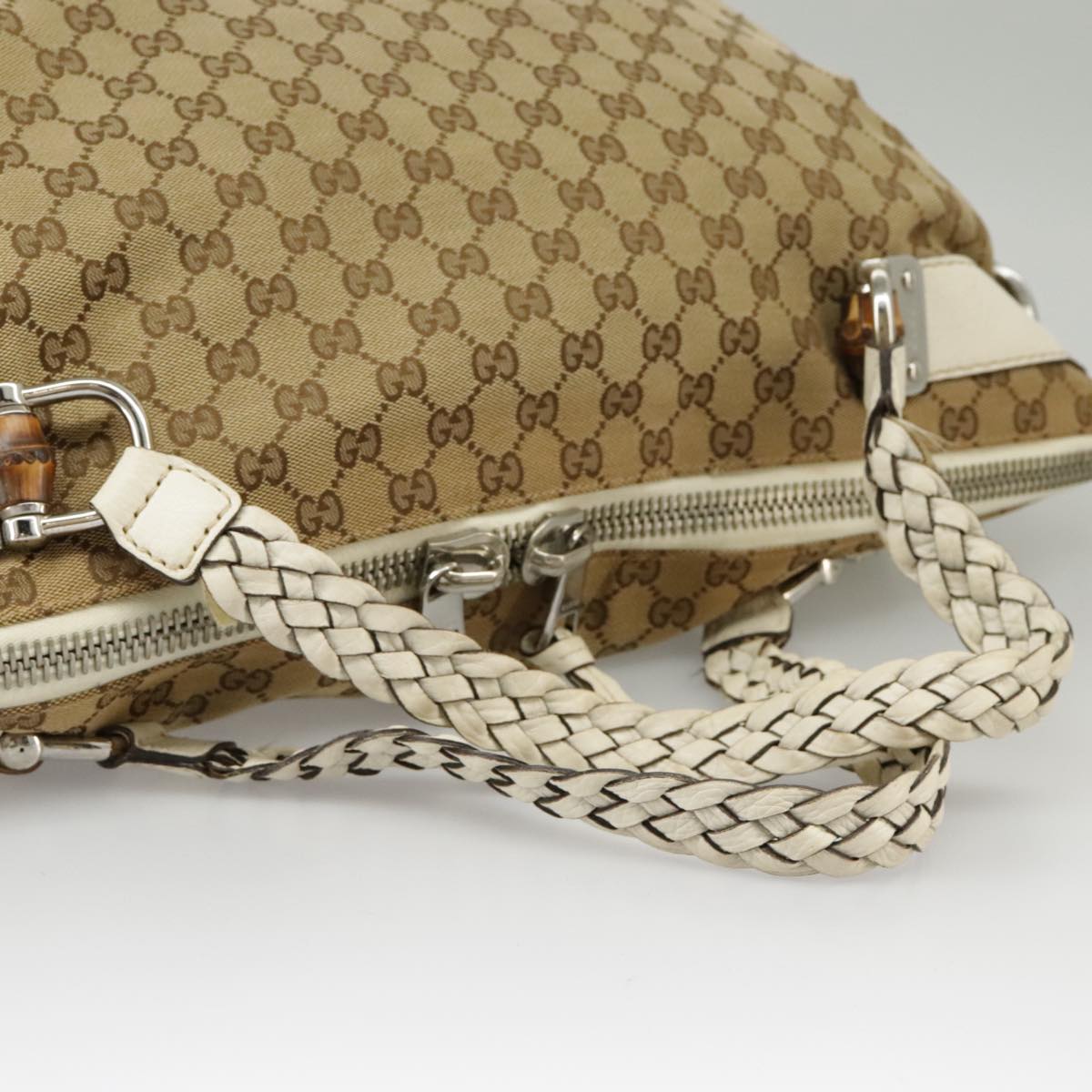 GUCCI GG Canvas Tote Bag Silver Beige 232959 99848