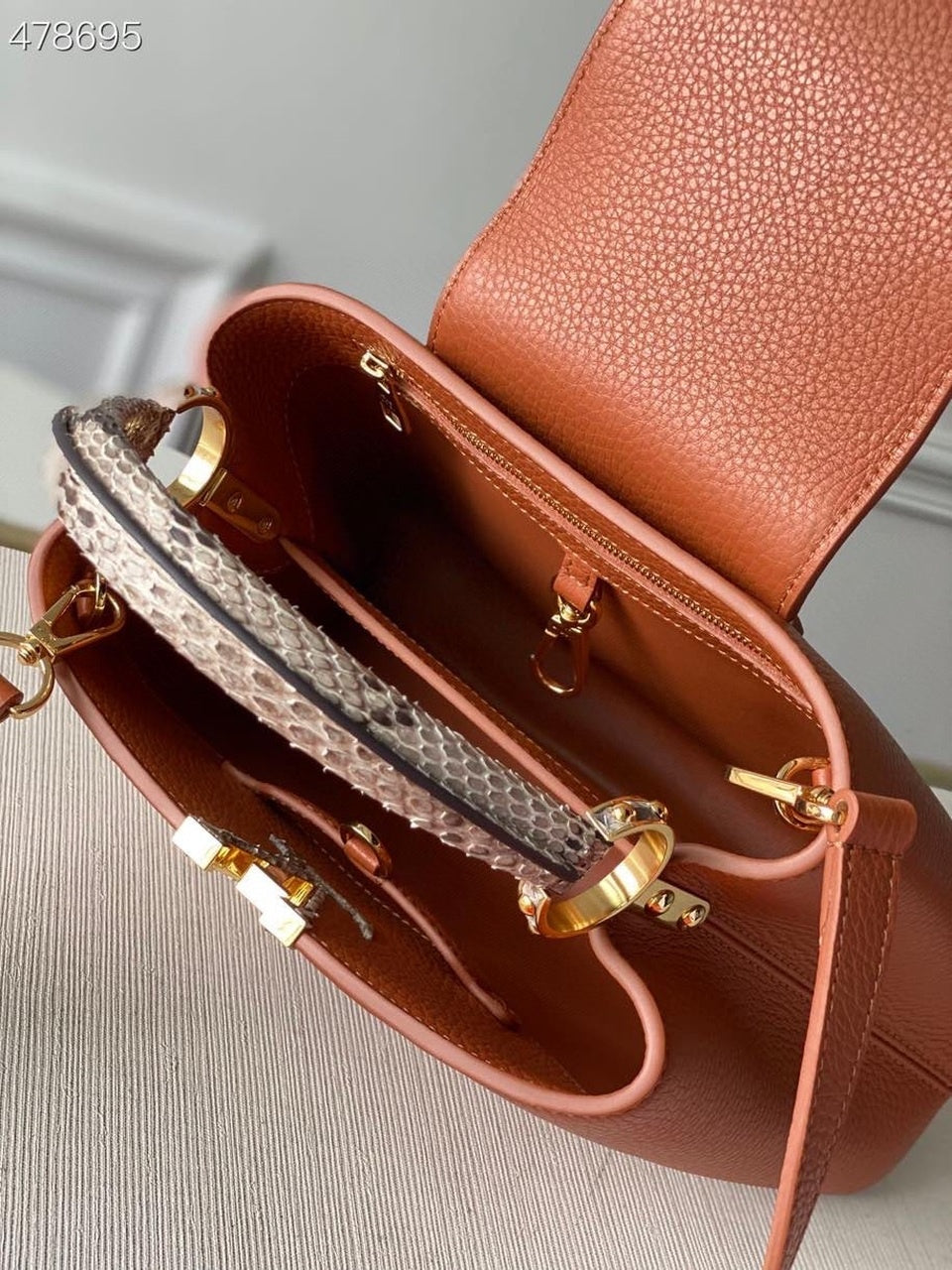 LV Capucines GLAMI Taurillon And Python Brown For Women,  Shoulder And Crossbody Bags 10.4in/27cm LV N97980