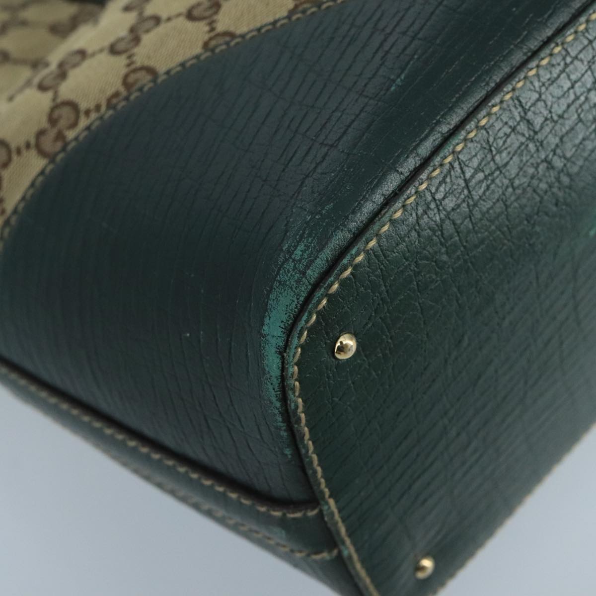 GUCCI GG Canvas Sherry Line Hand Bag Beige Green 99917