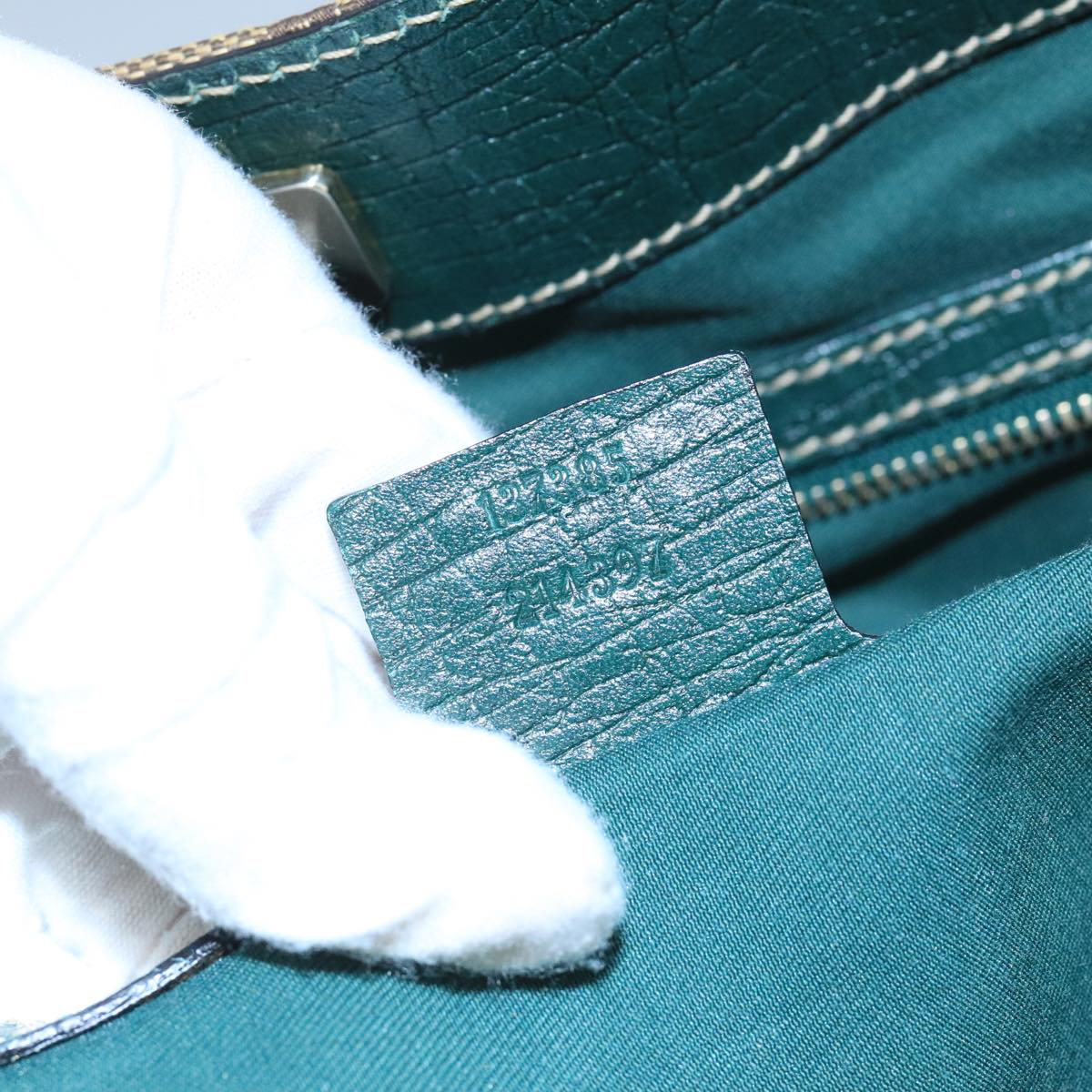 GUCCI GG Canvas Sherry Line Hand Bag Beige Green 99917