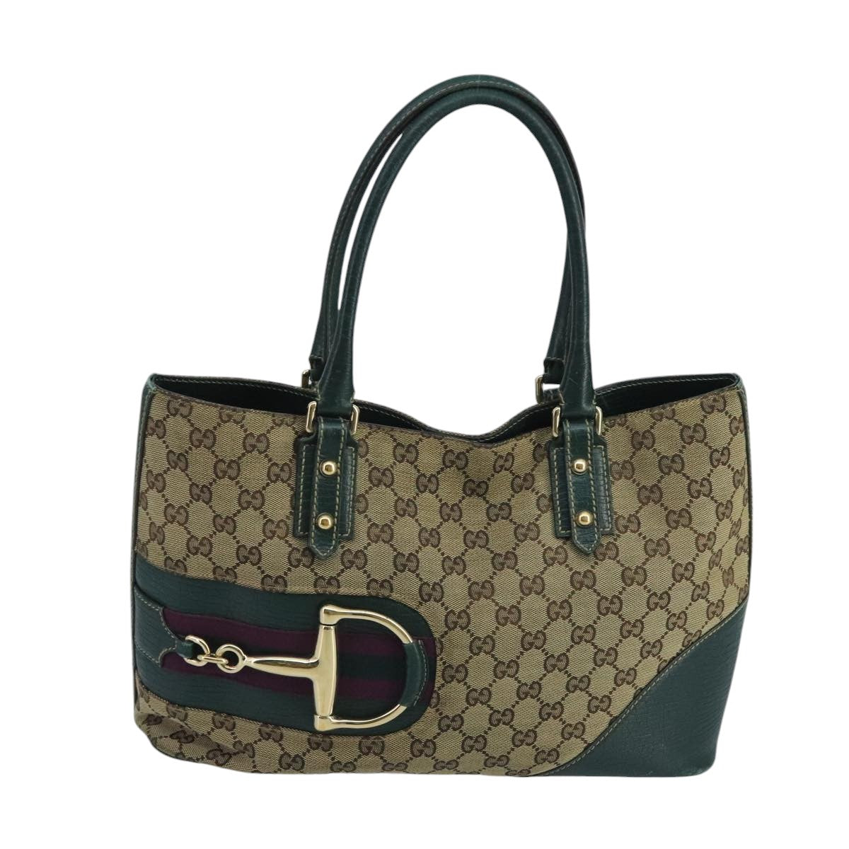 GUCCI GG Canvas Sherry Line Hand Bag Beige Green 99917