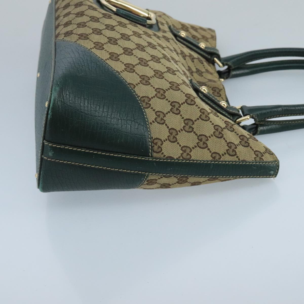 GUCCI GG Canvas Sherry Line Hand Bag Beige Green 99917
