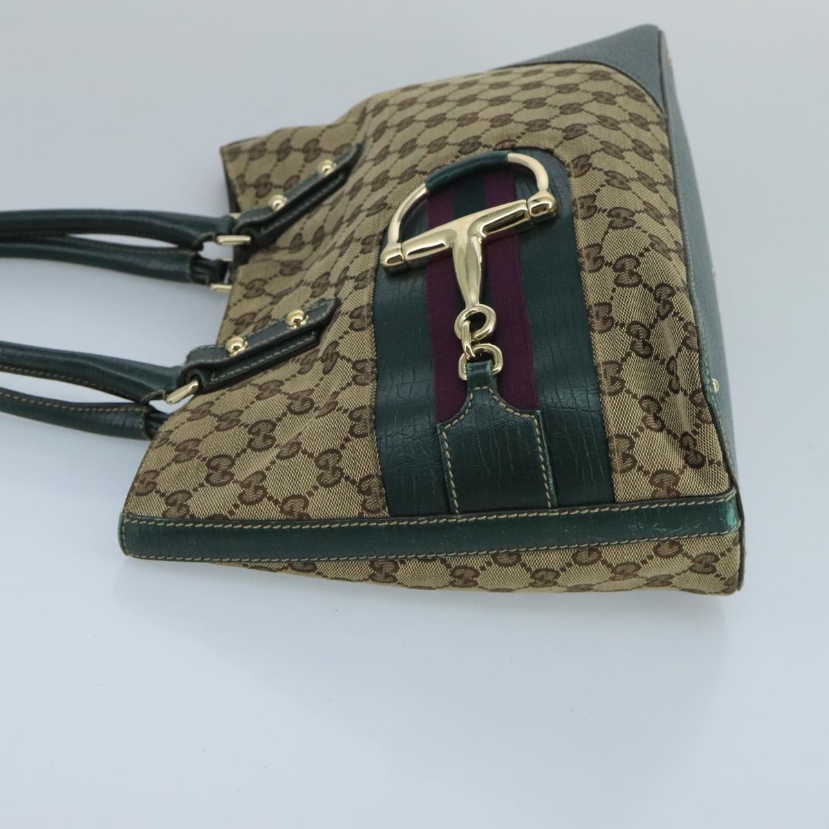 GUCCI GG Canvas Sherry Line Hand Bag Beige Green 99917