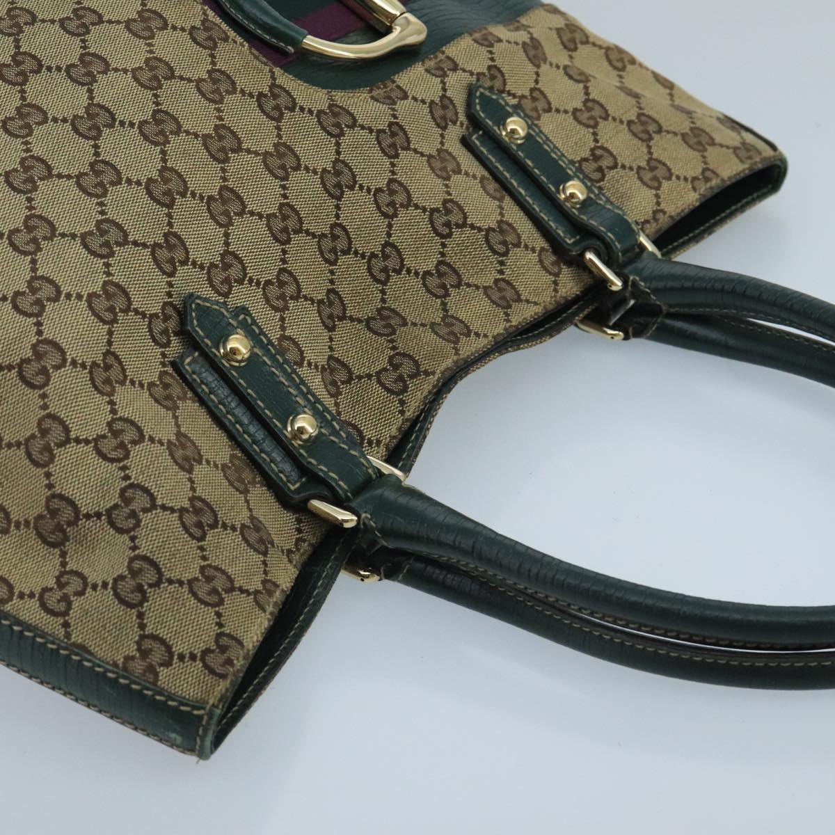 GUCCI GG Canvas Sherry Line Hand Bag Beige Green 99917