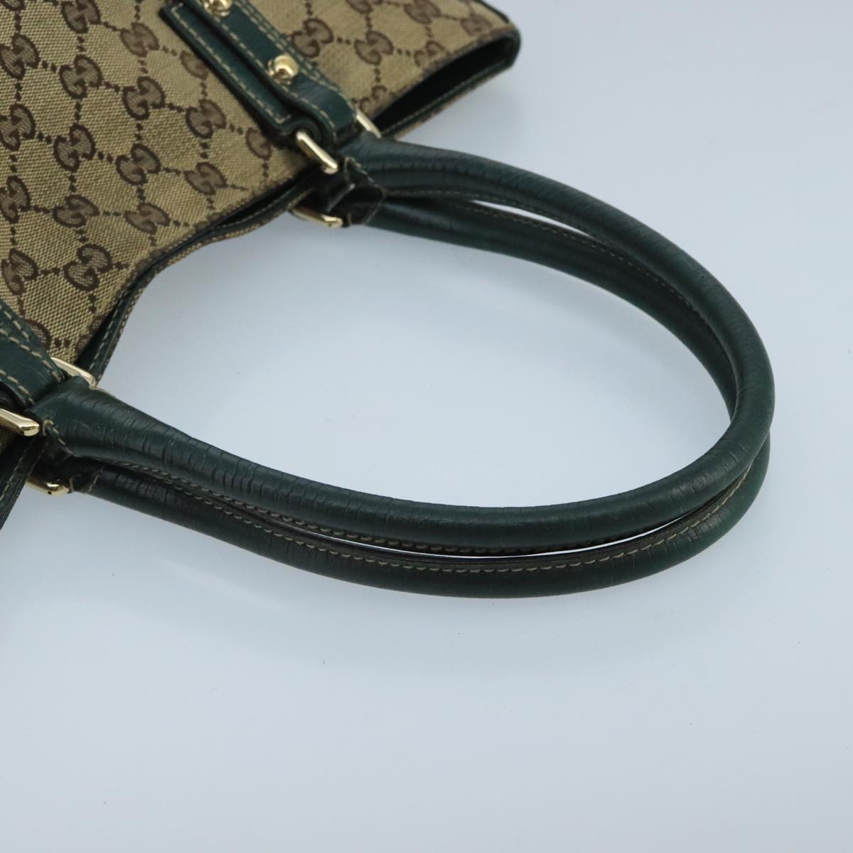GUCCI GG Canvas Sherry Line Hand Bag Beige Green 99917