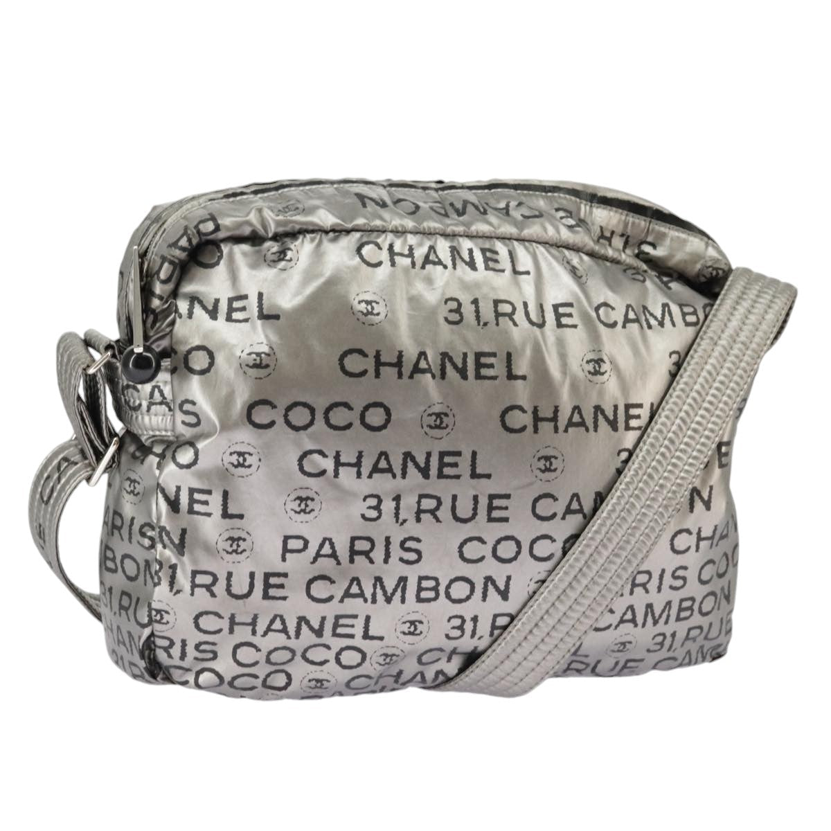 CHANEL Unlimited Shoulder Bag Nylon Silver CC 99931