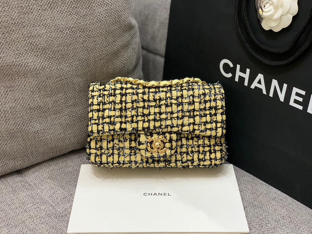CHLMini Yellow Tweed Flap Bag For Women 20cm/7.5in