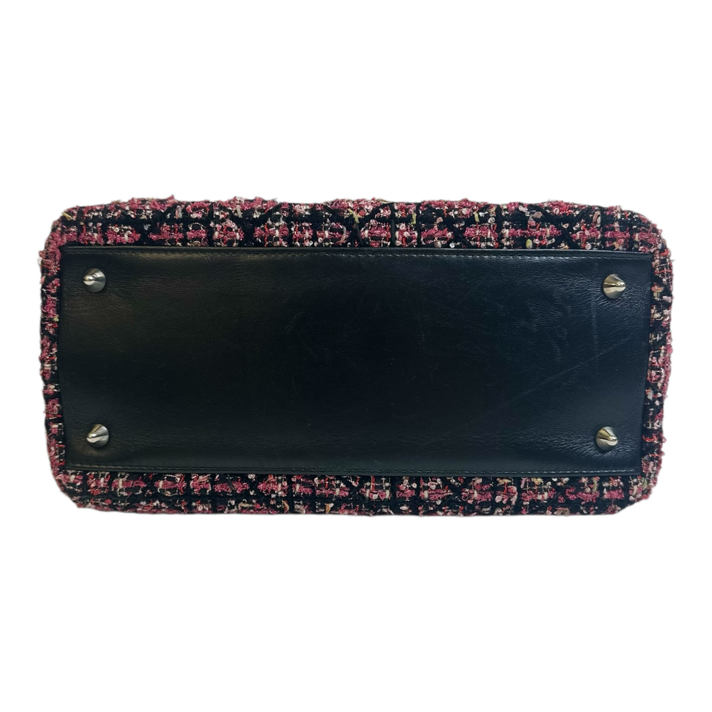 Christian Dior Tweed Fringe Cannage Embroidered Medium Lady Dior Pink Black Multicolor