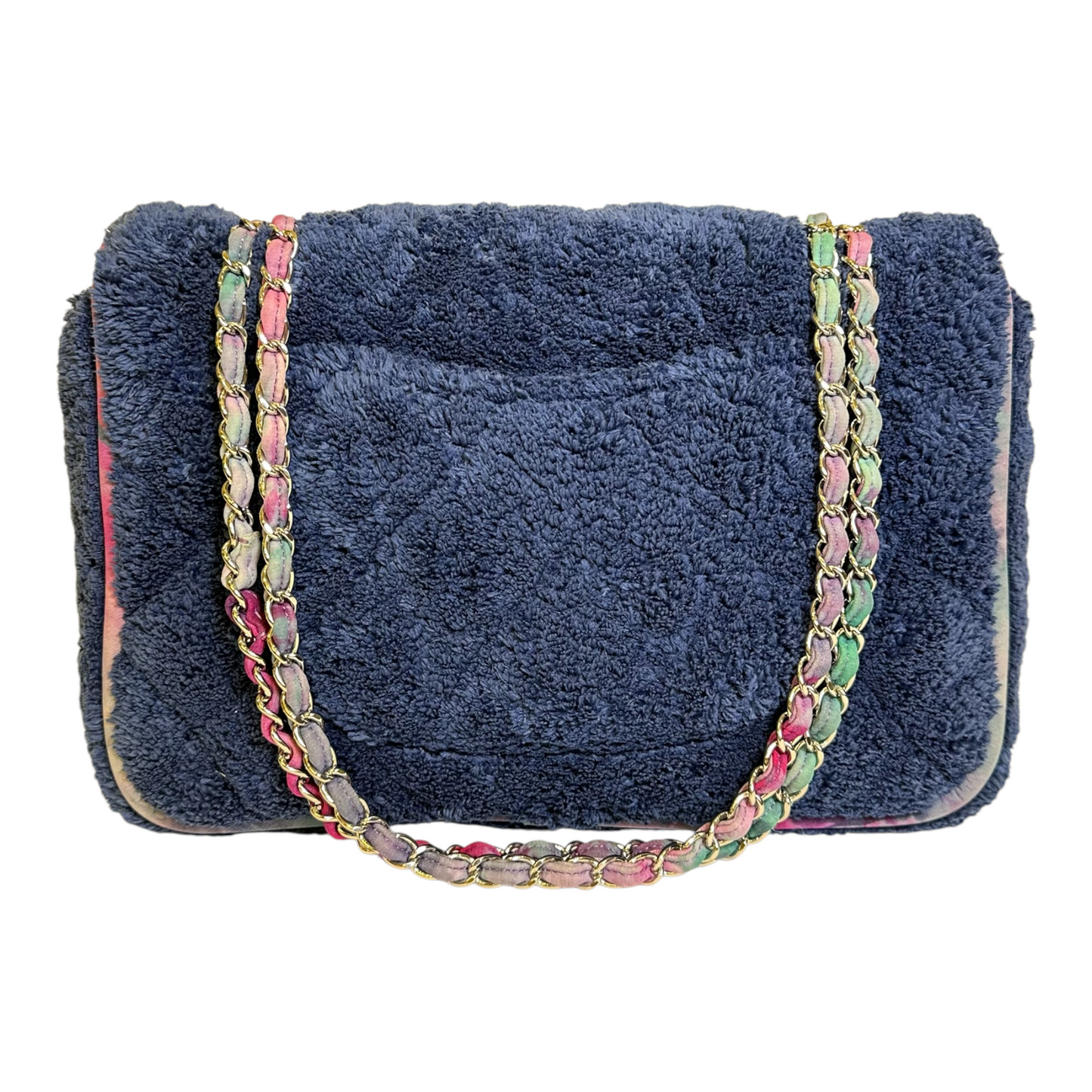 Chanel Terry Cloth Quilted Large Flap Bag Navy Blue