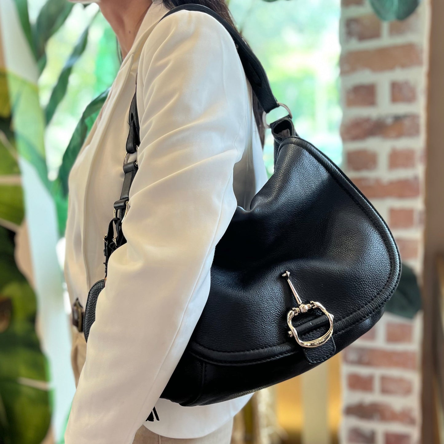 GUCCI Hasler Techno Horsebit Leather Hobo Bag