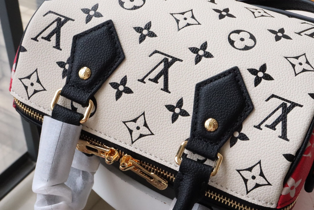 LV Speedy BandouliÃƒÂ¨re 20 Monogram Empreinte Black/White/Pink For Women, WoHandbags 8.1in/21cm LV M46088