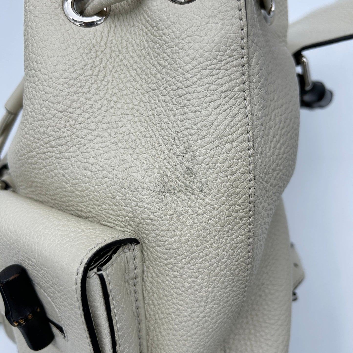Gucci Leather Bamboo Tassel Backpack White