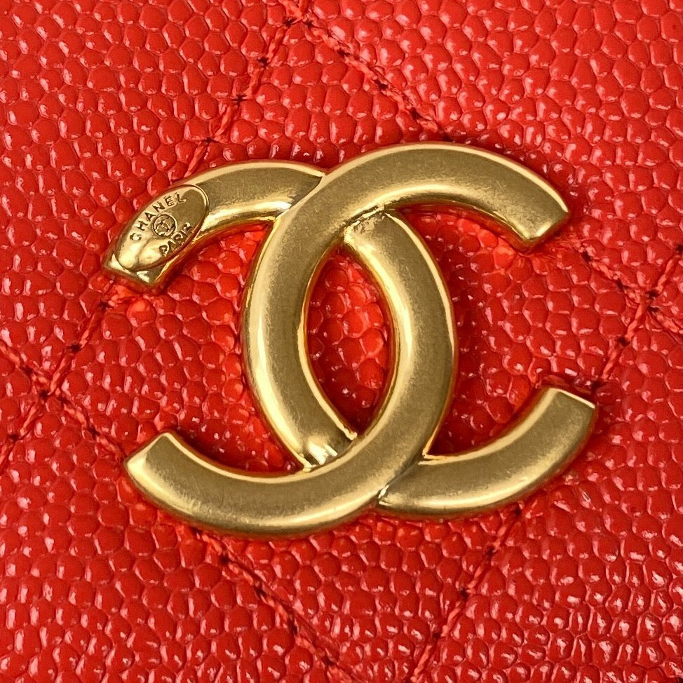 CHL Clutch With Chain Gold Hardware Grained Shinny Red For Women Handbags, Shoulder Bags 4.7in/12cm AP2857