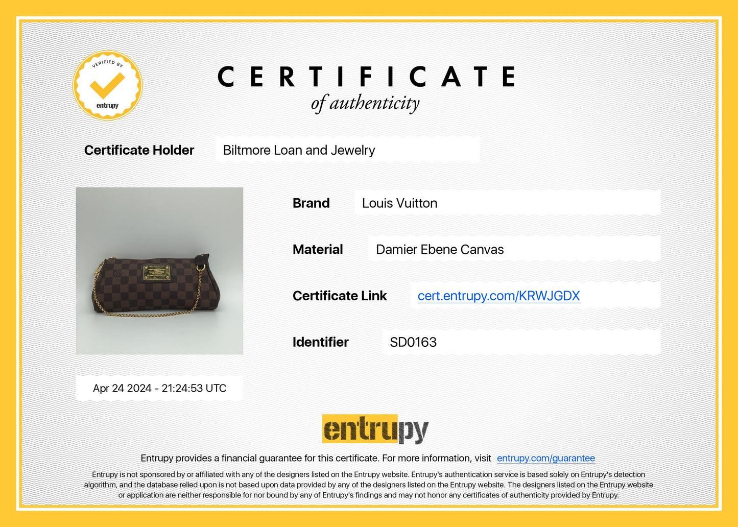 Louis Vuitton Damier Ebene Canvas Eva Clutch