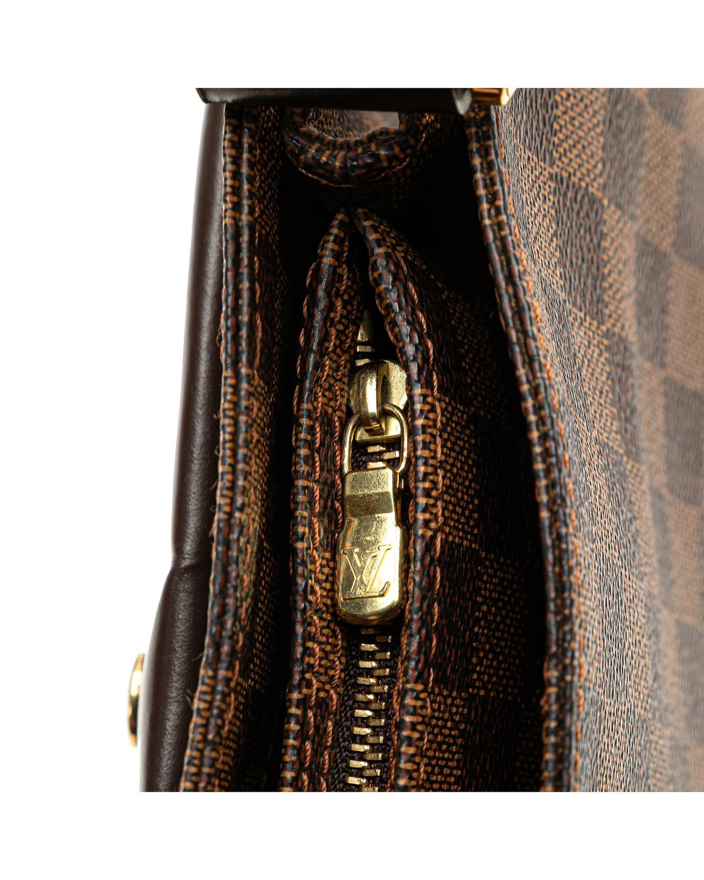 Damier Ebene Canvas Bag with Leather Trim and Exterior Slip Compartments