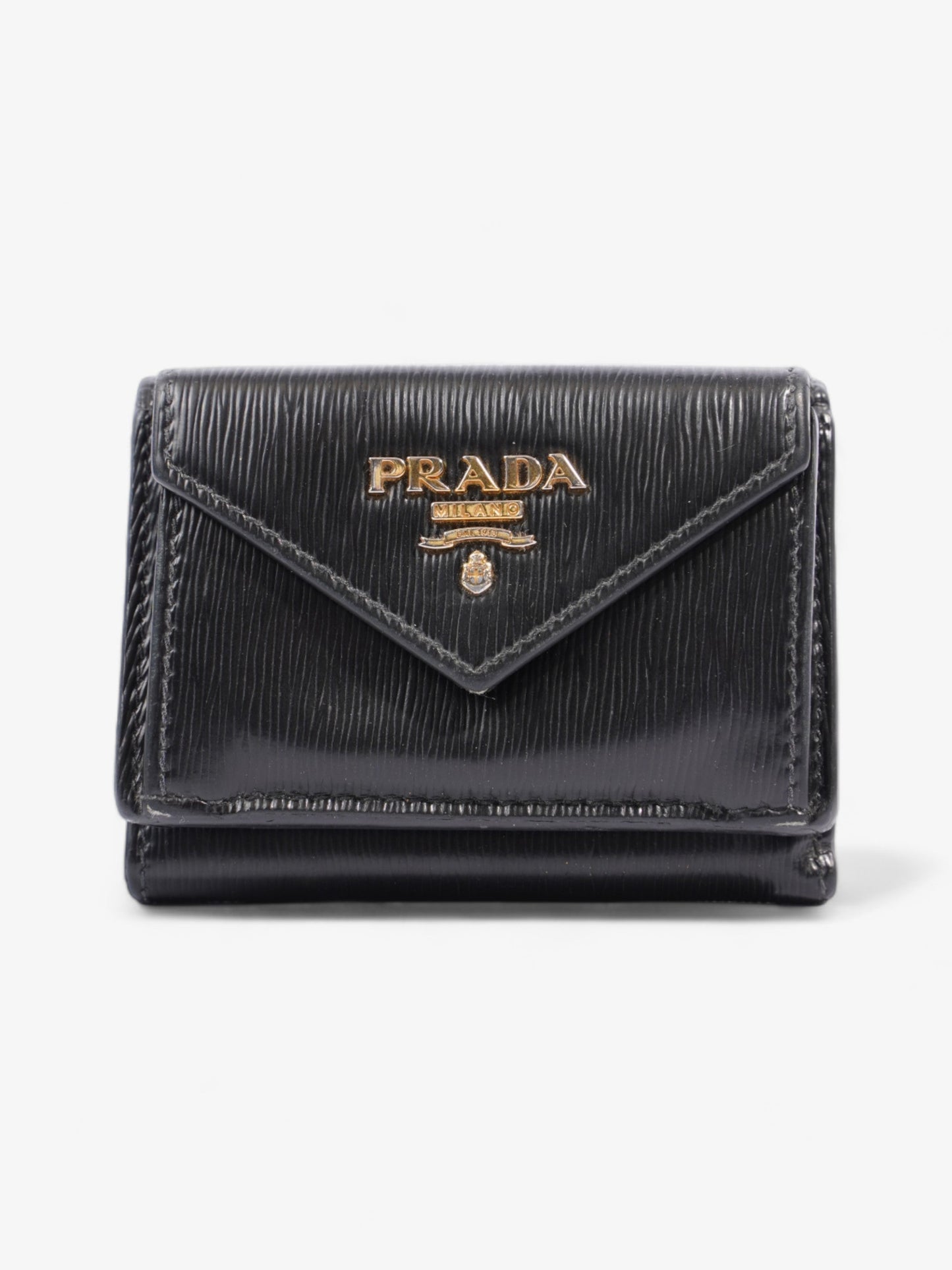 Prada Compact Wallet Black Epi Leather