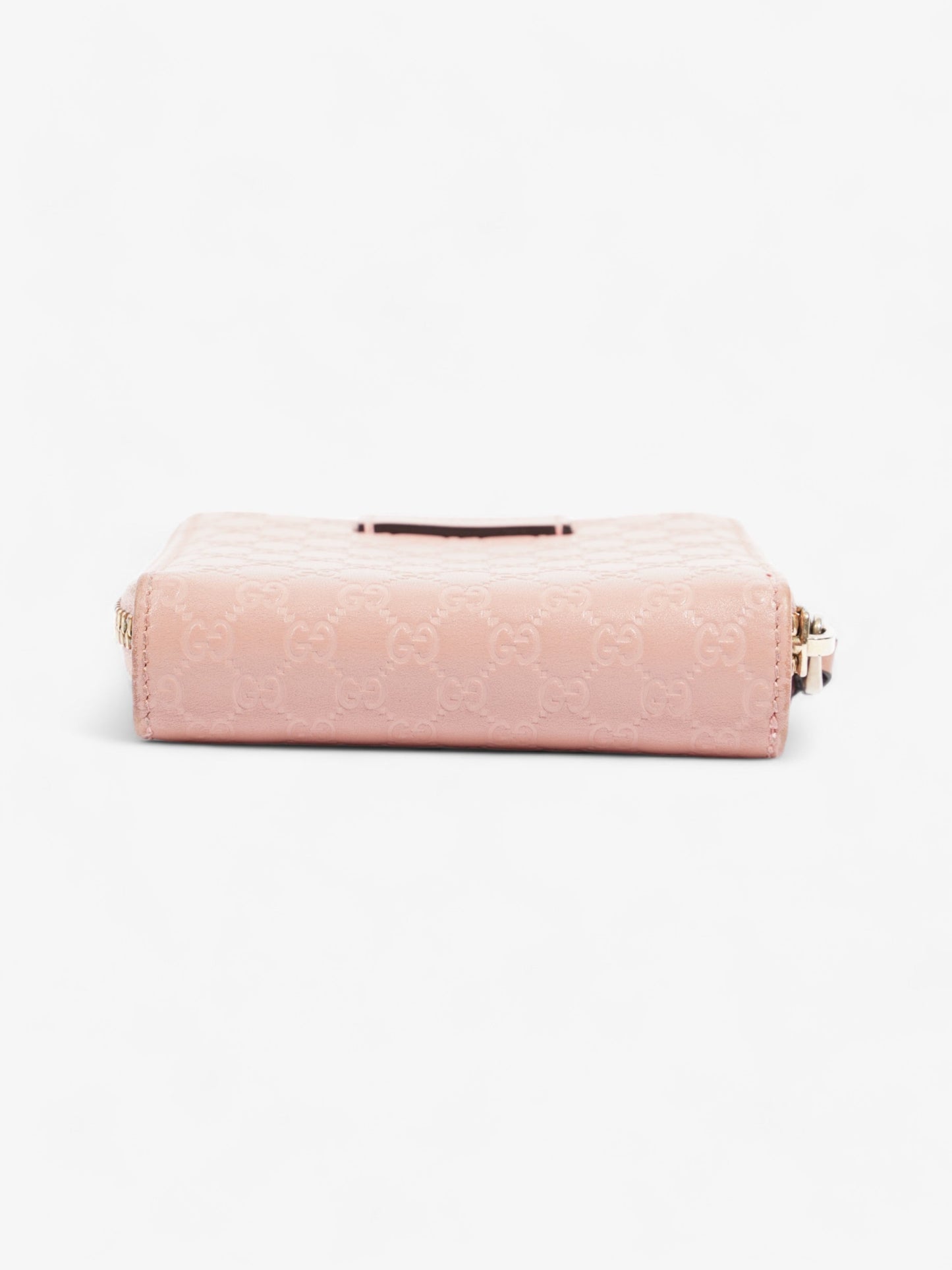 Gucci Gucci Micro Guccissima 449395 Leather Compact Wallet Pink   鈷?Engraving Pink Embossed Leather
