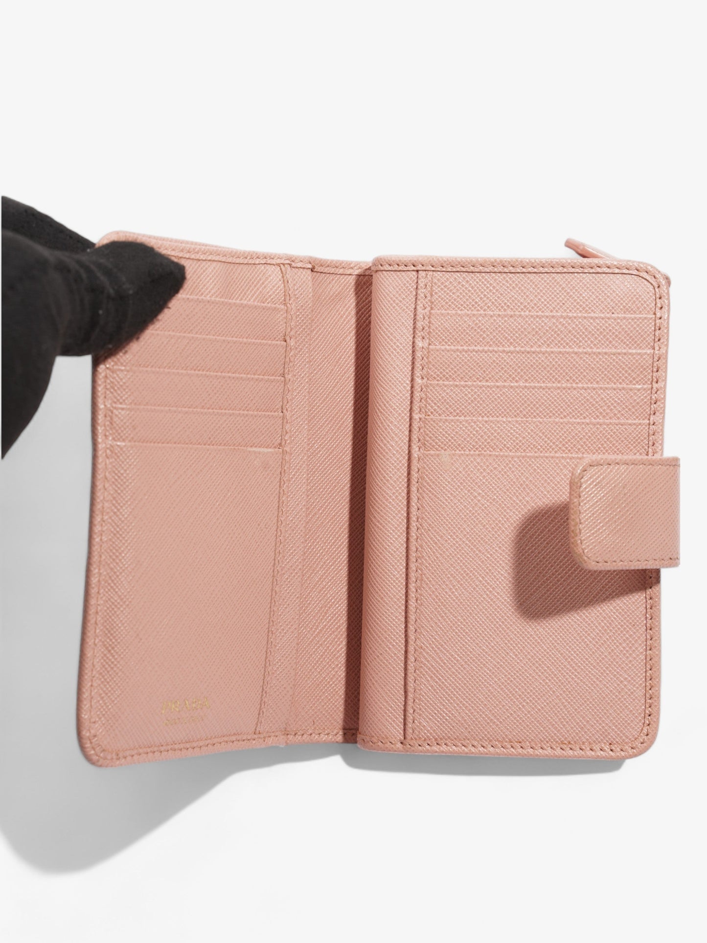 Prada Compact Wallet Pink Saffiano Leather