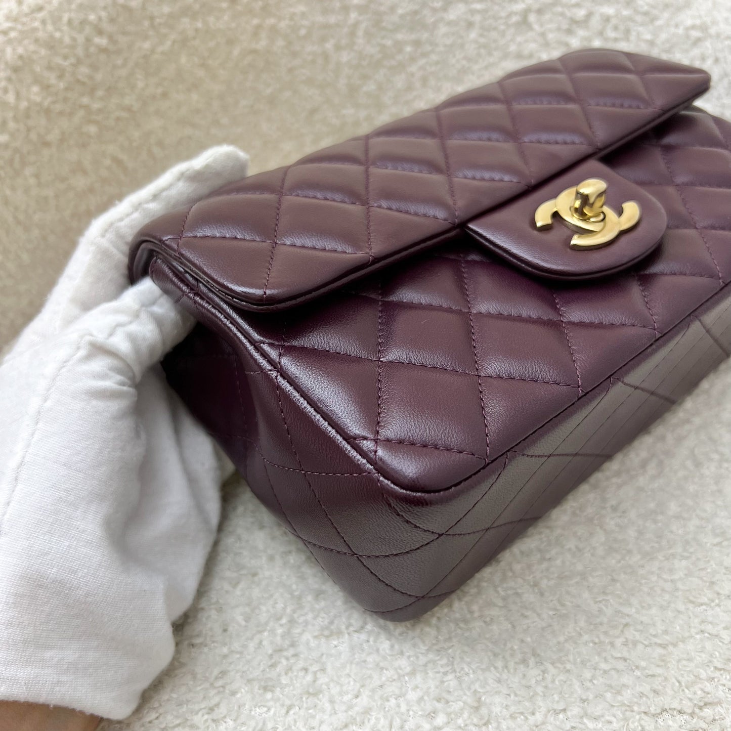 GLM-Classic Rectangle Mini Flap Bag in Burgundy Lambskin and LGHW