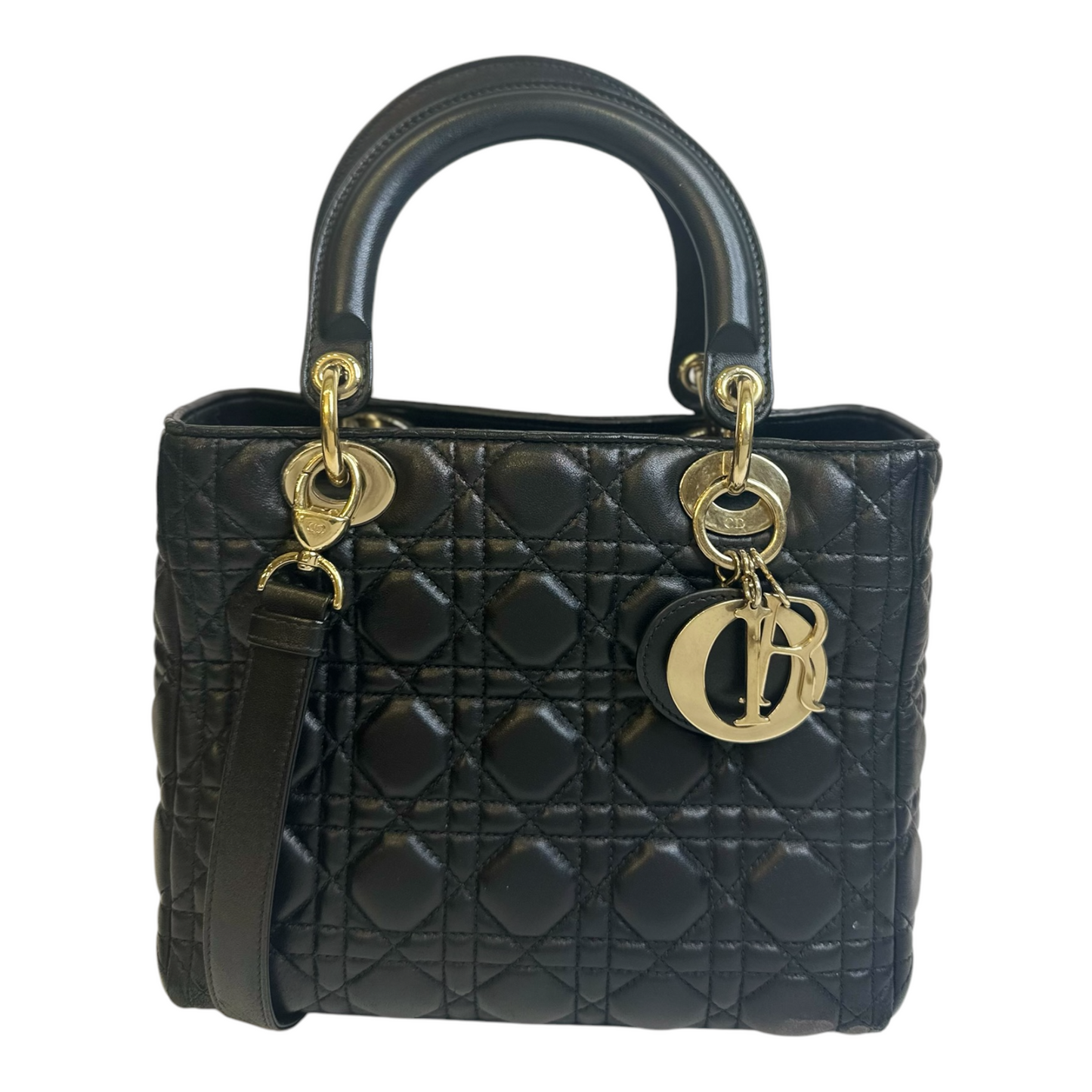 Christian Dior Lambskin Cannage Medium Lady Dior Black