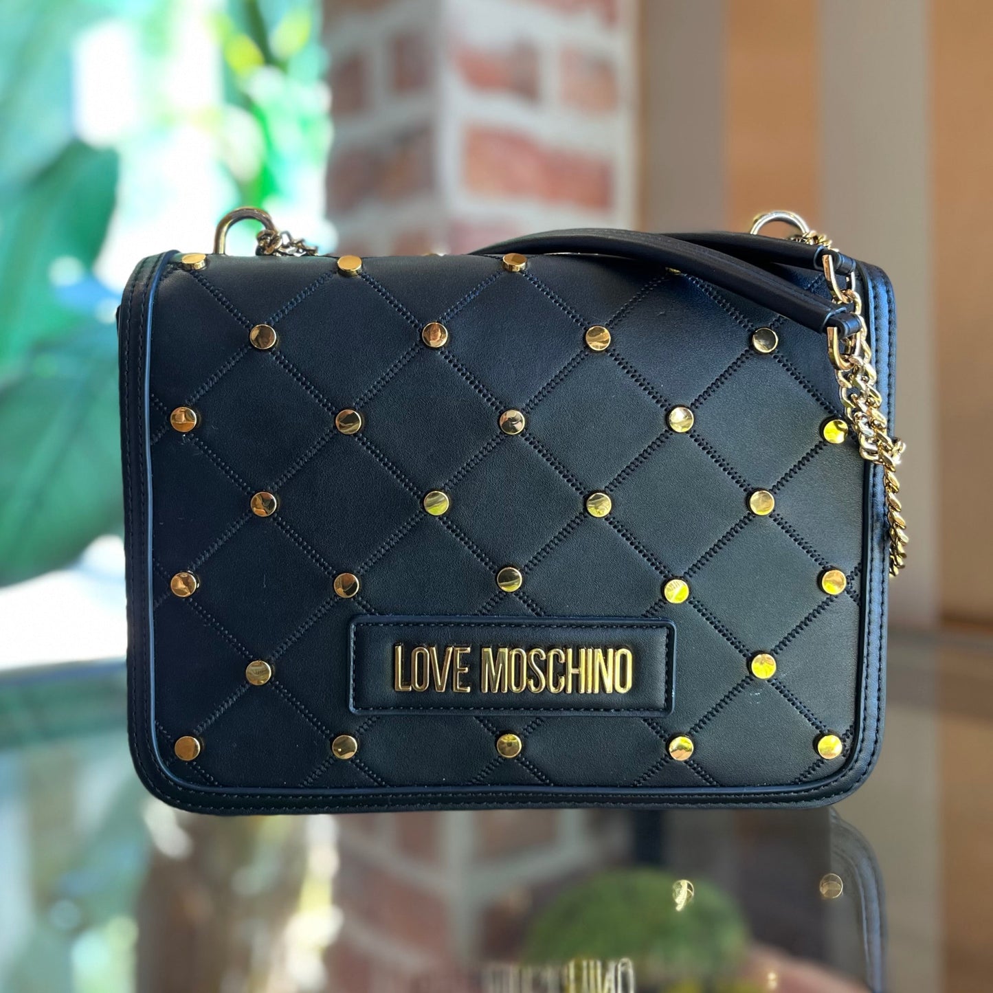 LOVE MOSCHINO Faux Leather Studded Flap Bag TS4036