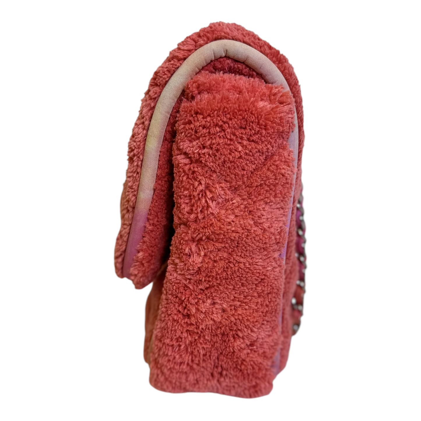 Chanel Terry Cloth Quilted Large Flap Bag Coral