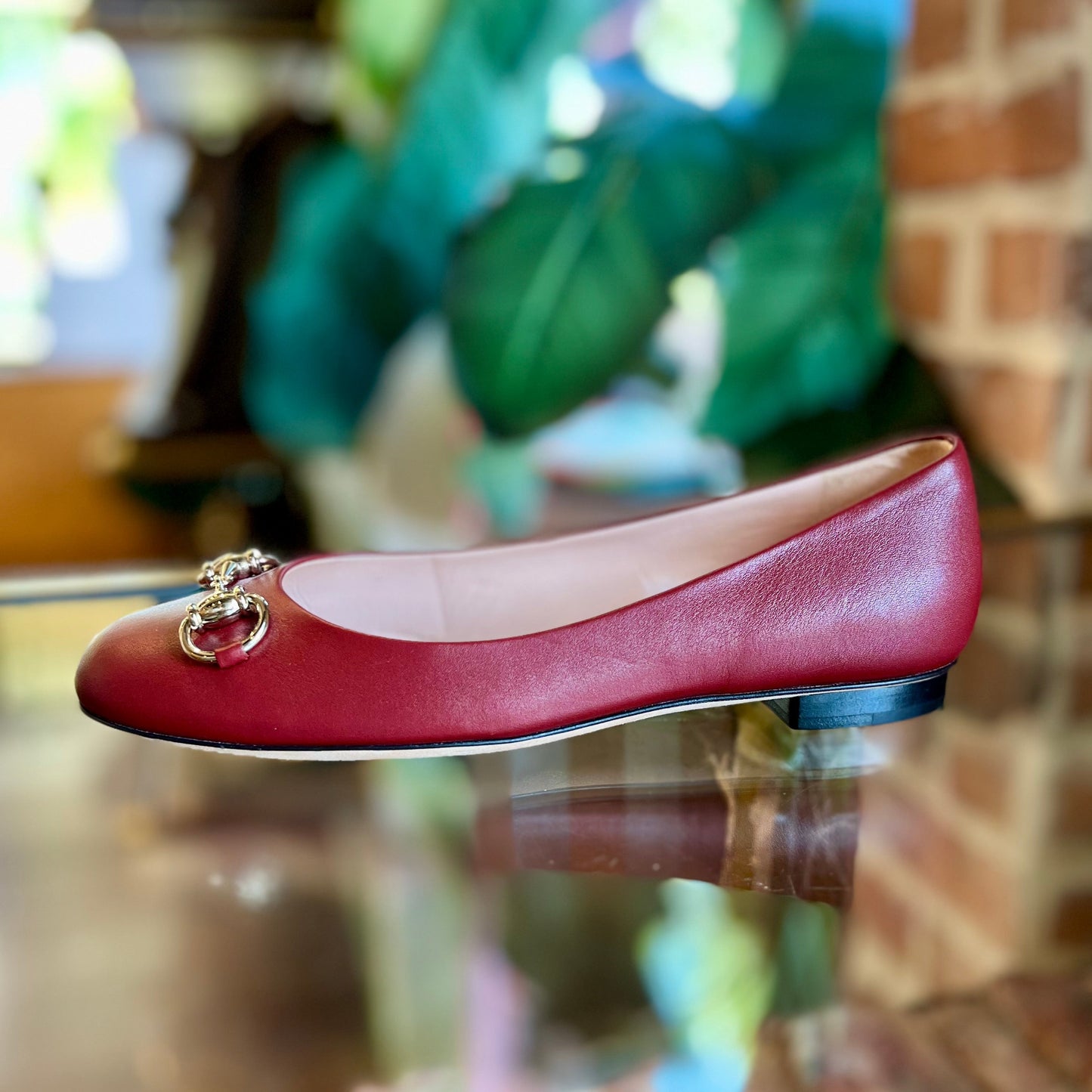 GUCCI Horsebit Red Leather Ballet Flats SZ 36