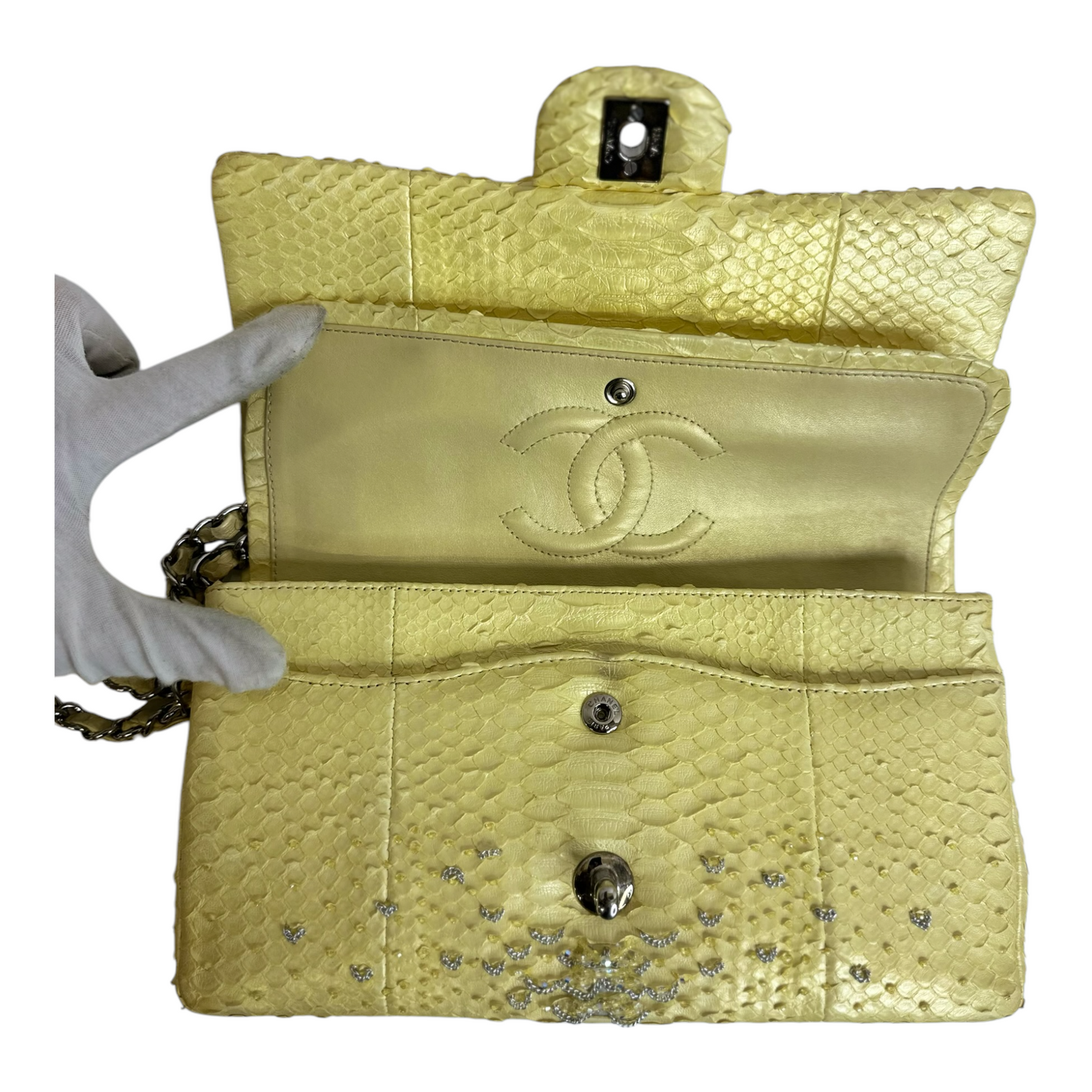 GLM-Rare Python Beaded Double Flap Medium Yellow