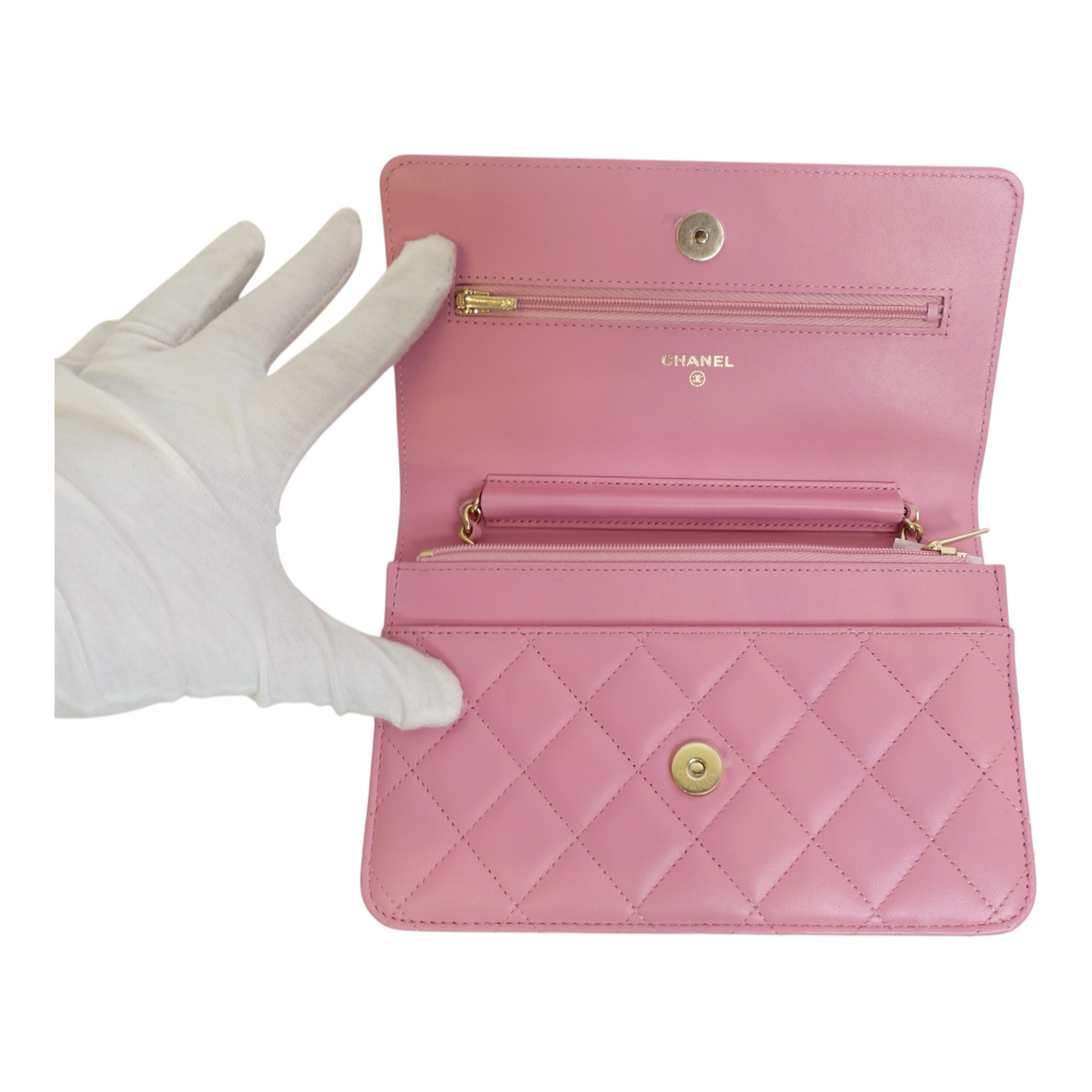 Chanel Pink Caviar Quilted Wallet on Chain