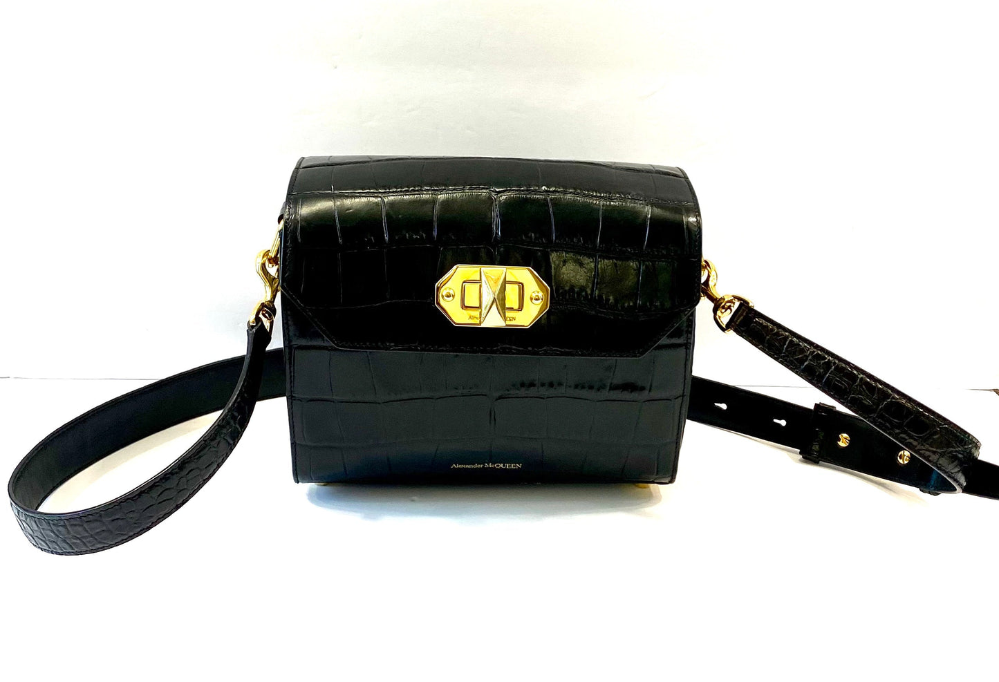 ALEXANDER MCQUEEN CROC EMBOSSED CALFSKIN BOX 21 SHOULDER BAG
