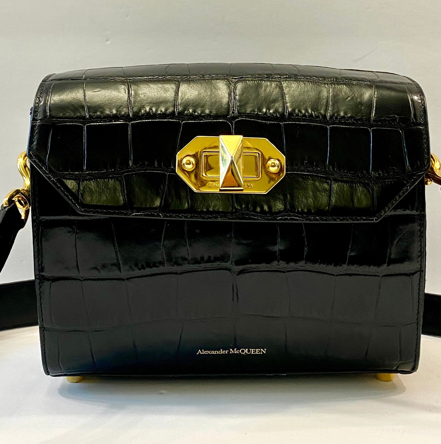 ALEXANDER MCQUEEN CROC EMBOSSED CALFSKIN BOX 21 SHOULDER BAG