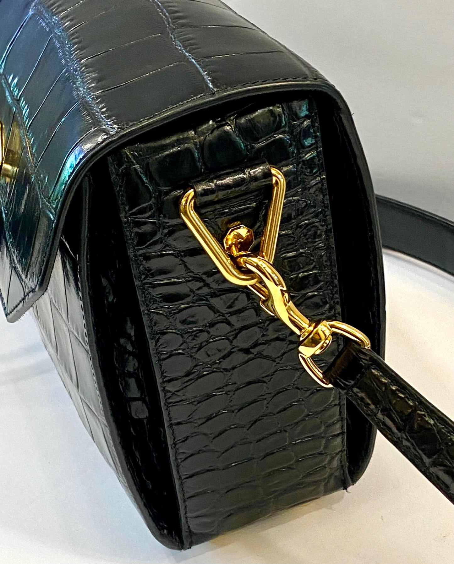 ALEXANDER MCQUEEN CROC EMBOSSED CALFSKIN BOX 21 SHOULDER BAG