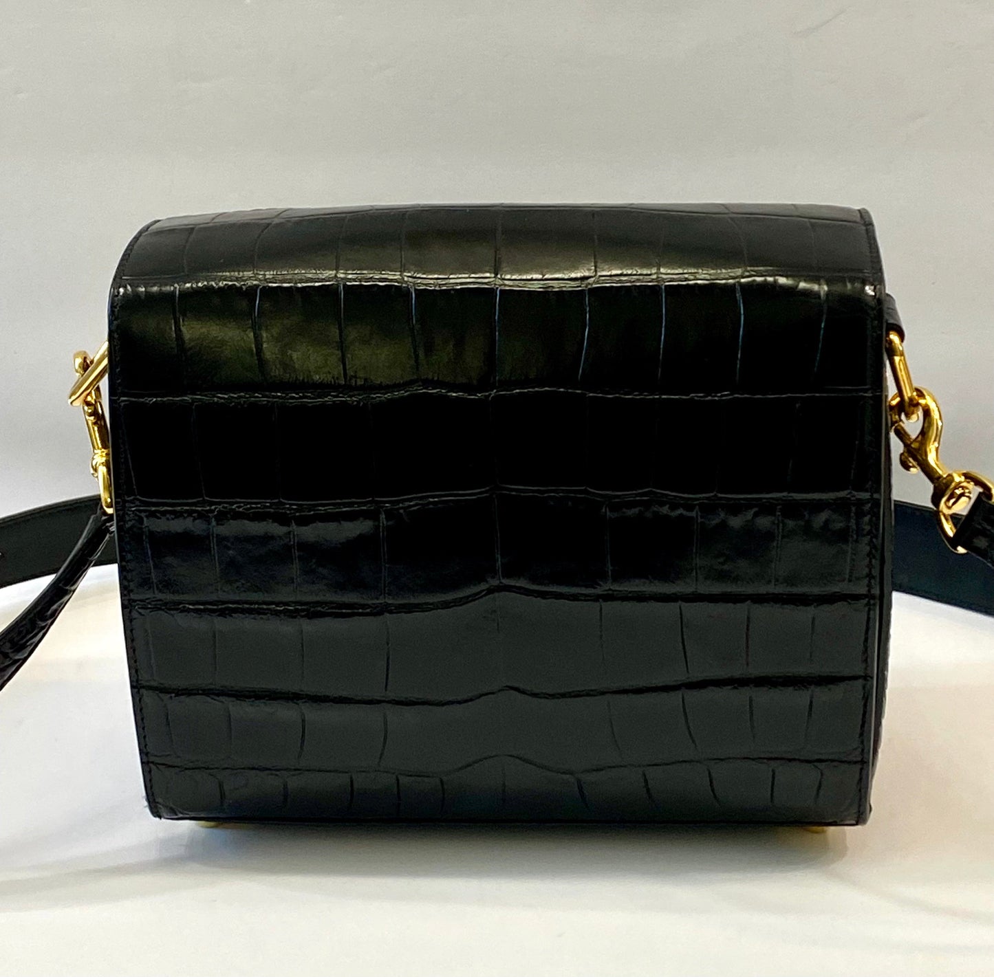 ALEXANDER MCQUEEN CROC EMBOSSED CALFSKIN BOX 21 SHOULDER BAG