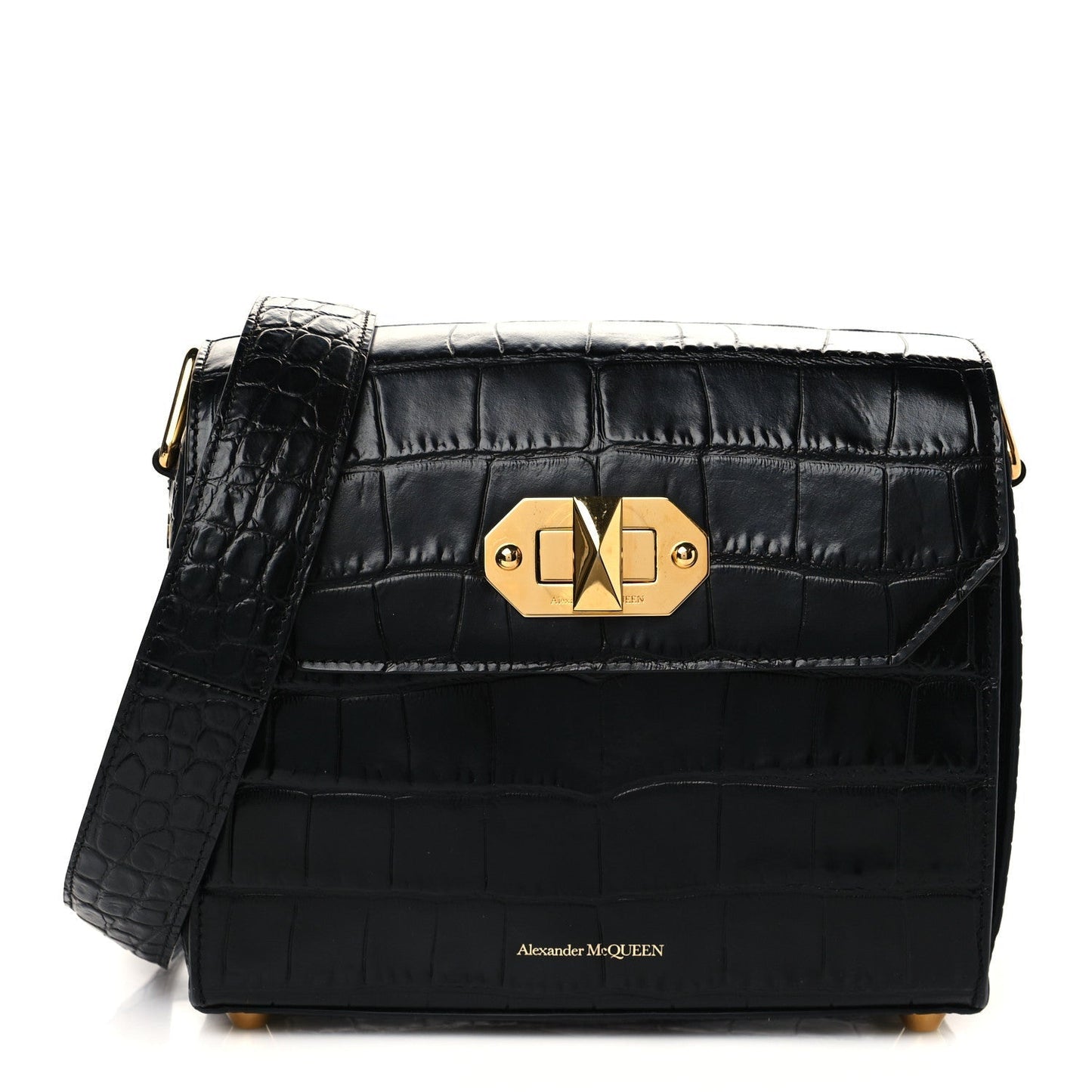 ALEXANDER MCQUEEN CROC EMBOSSED CALFSKIN BOX 21 SHOULDER BAG
