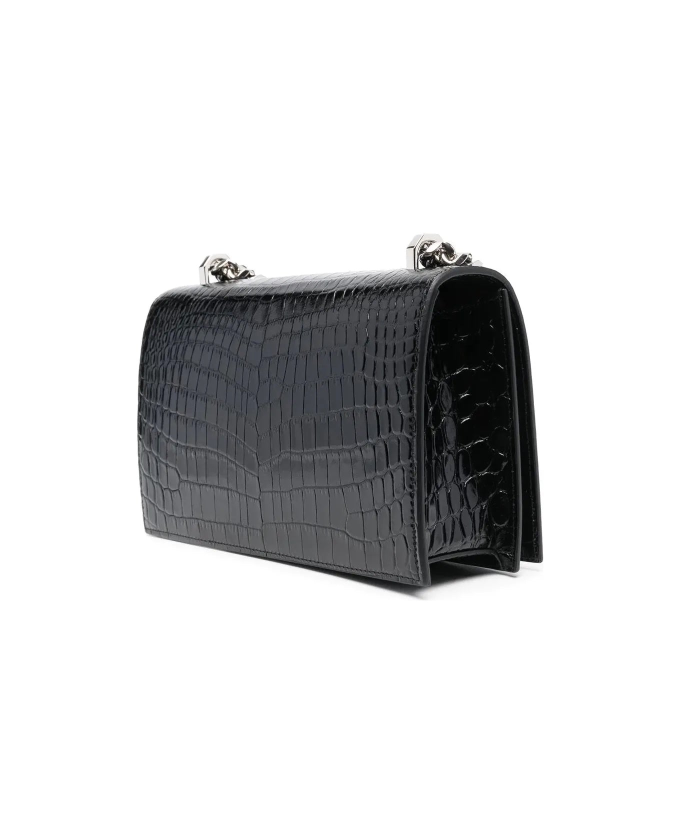 ALEXANDER MCQUEEN CROC EMBOSSED CALFSKIN JEWELLED SATCHEL