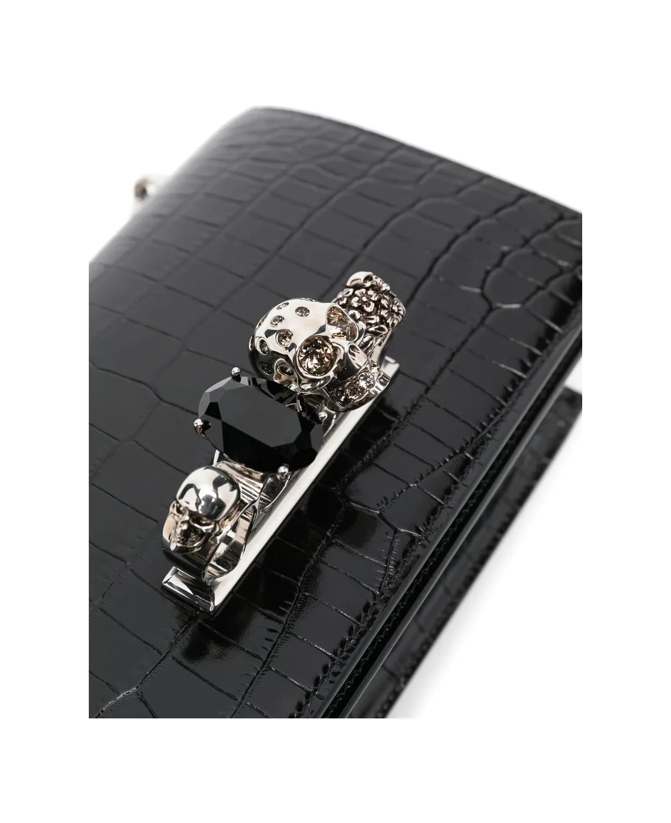 ALEXANDER MCQUEEN CROC EMBOSSED CALFSKIN JEWELLED SATCHEL
