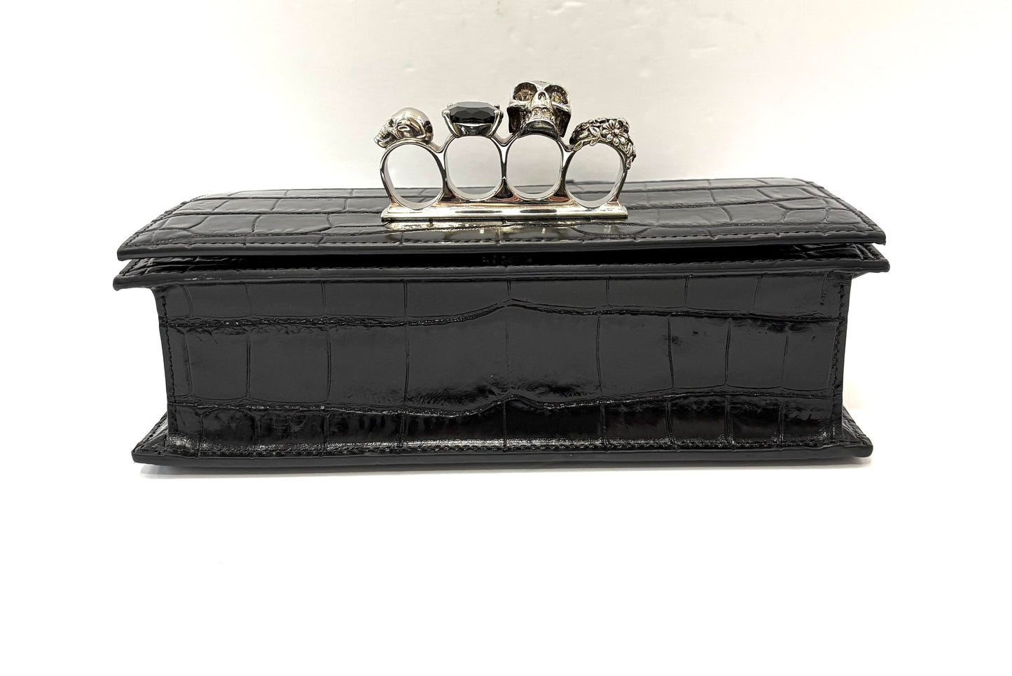 ALEXANDER MCQUEEN CROC EMBOSSED CALFSKIN JEWELLED SATCHEL