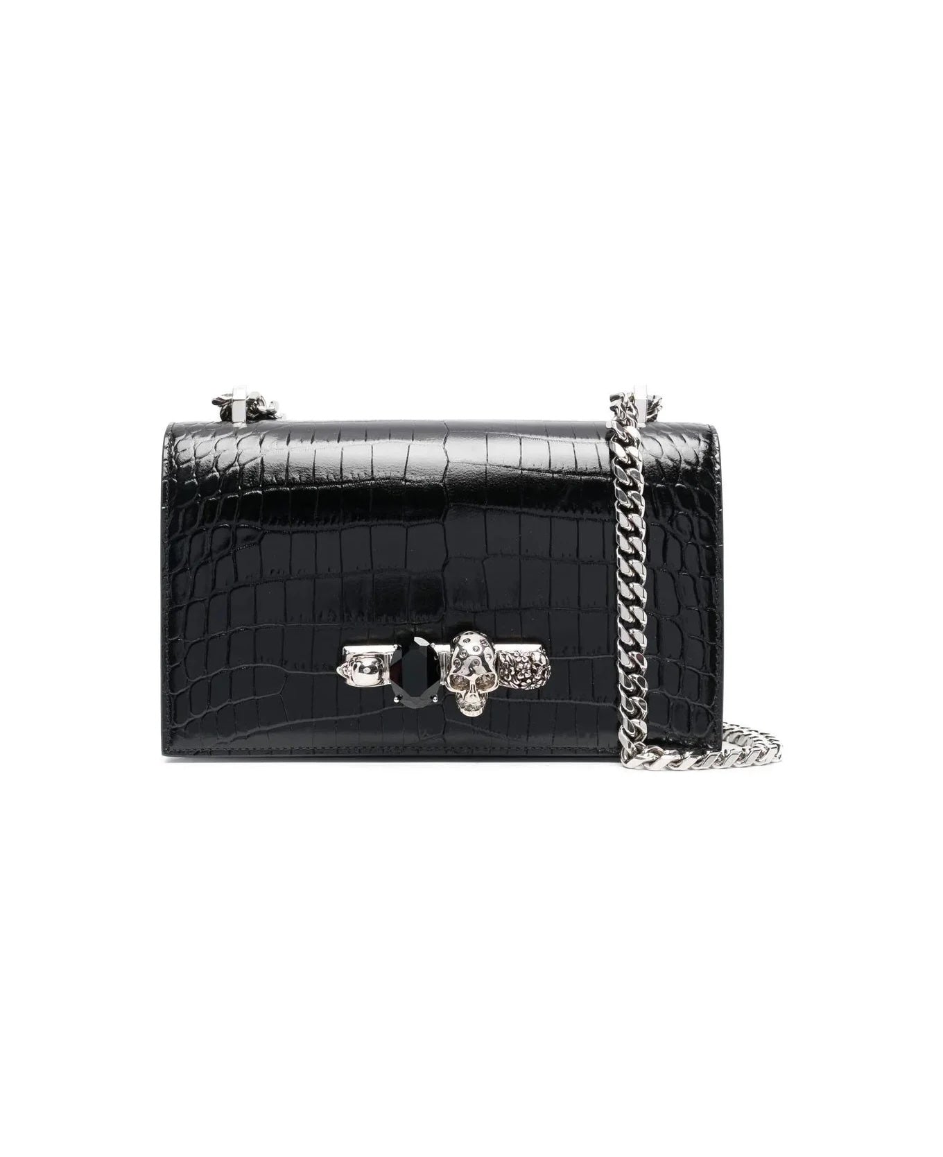 ALEXANDER MCQUEEN CROC EMBOSSED CALFSKIN JEWELLED SATCHEL
