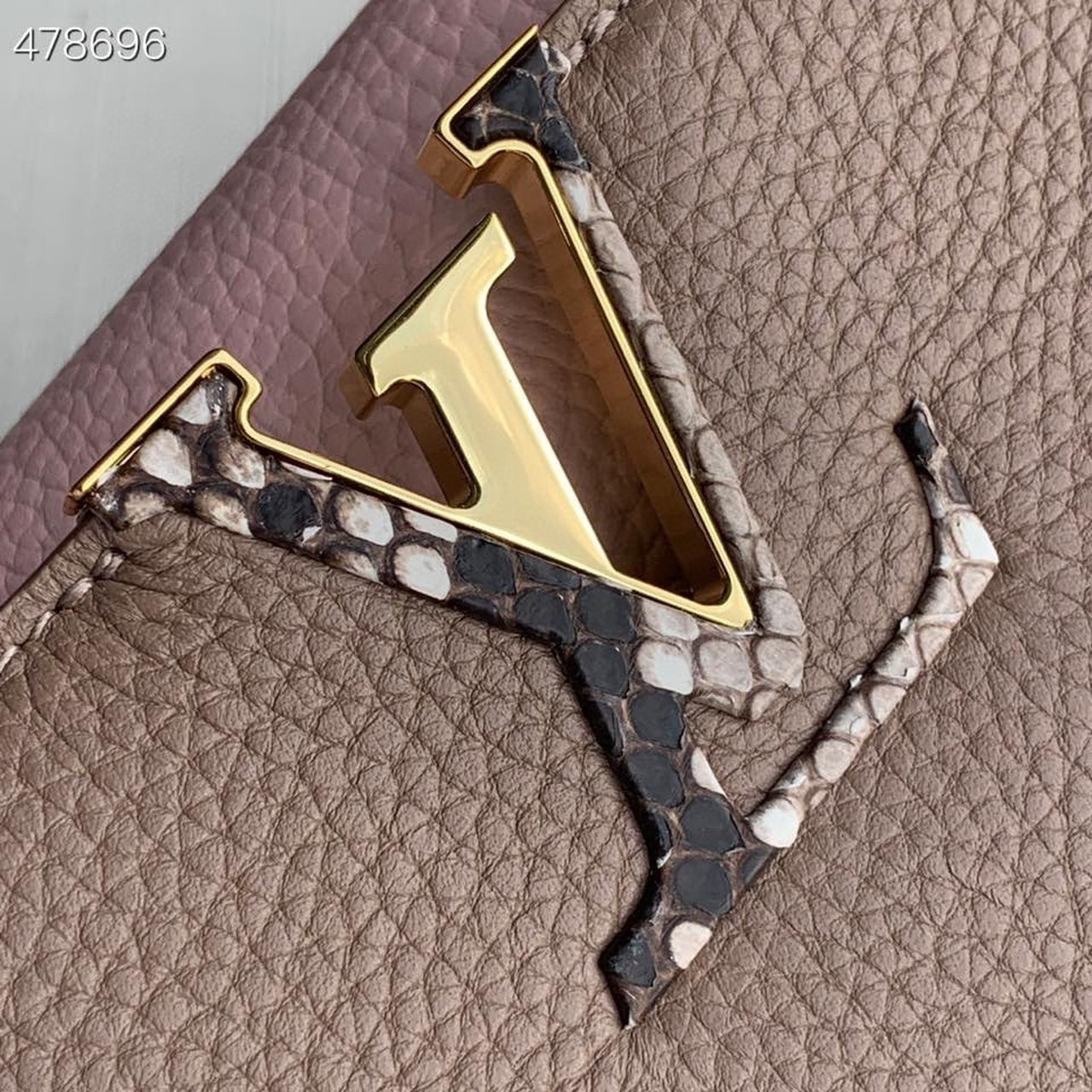 LV Capucines GLAMI Taurillon And Python Taupe Brown/Eau De Rose Pink For Women,  Shoulder And Crossbody Bags 10.4in/27cm LV M57539