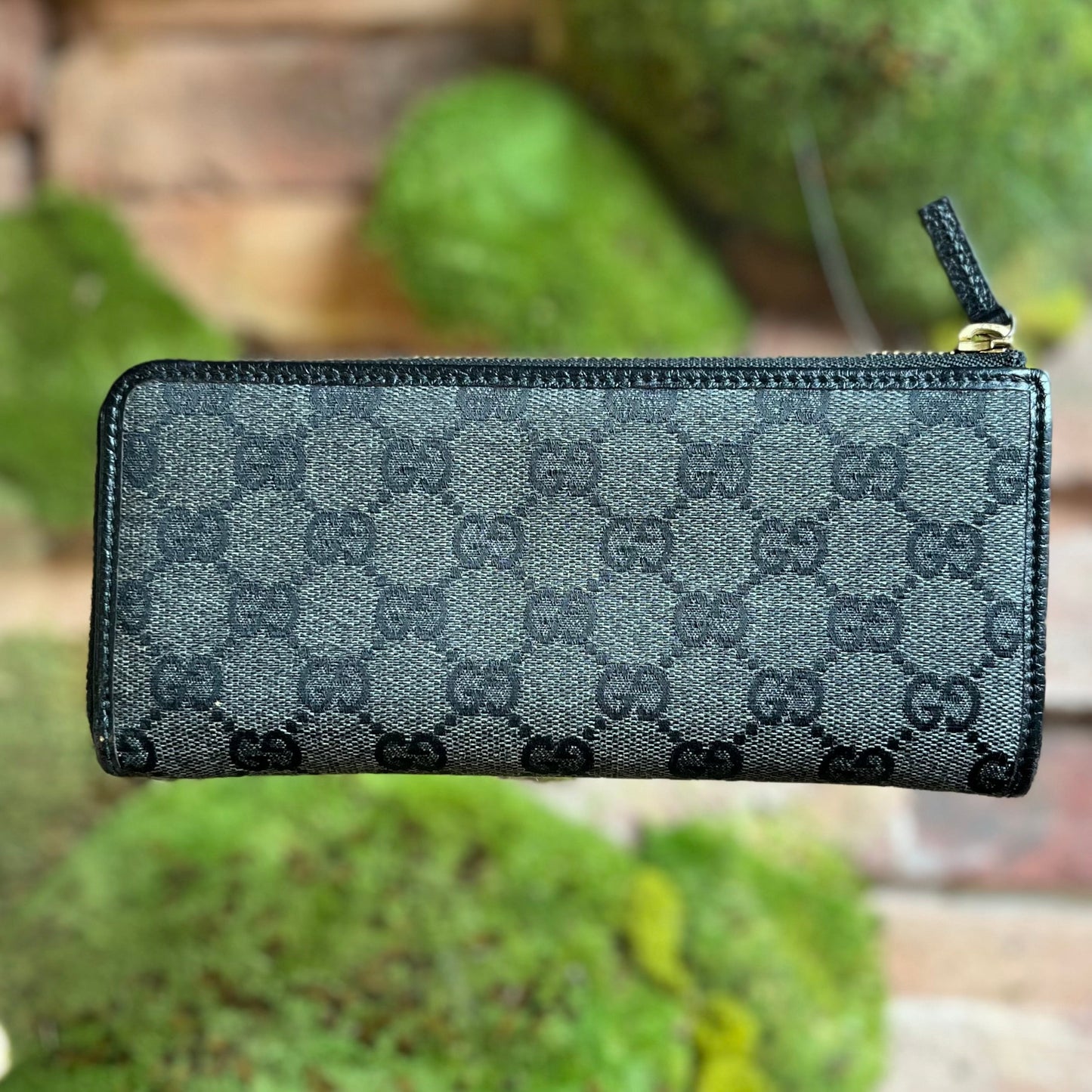GUCCI GG Monogram Denim Zip Around Wallet