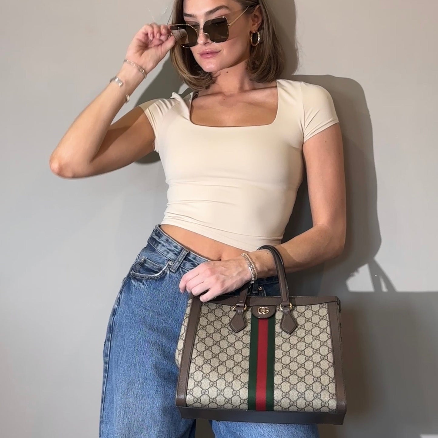 GLM-- Medium Ophidia Top Handle Bag & Strap