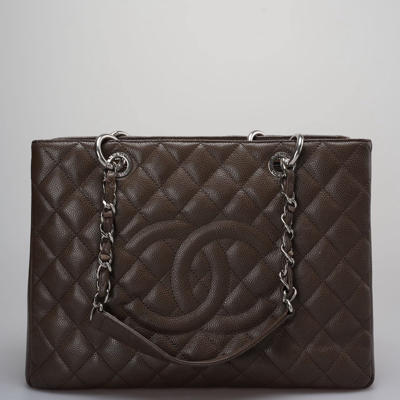 GLM-Brown GST Grand Shopping Tote  Bag in Caviar Leather with  Silver Hardware