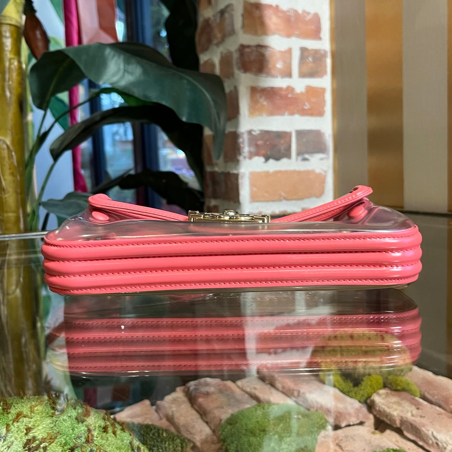 CHANEL Transparent And Pink Vinyl CC Chain Small Shoulder Bag