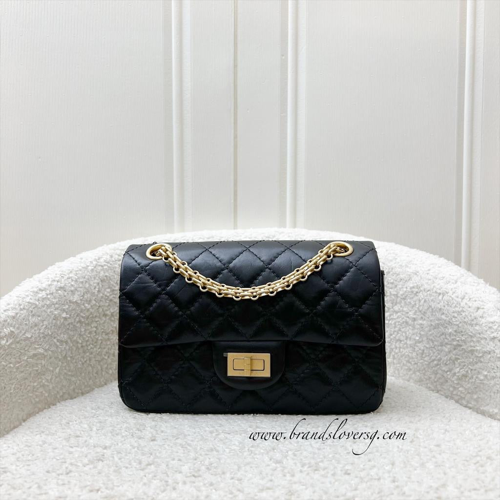 GLM-Classic 2.55 Reissue Mini Flap in Black Distressed Calfskin AGHW (Model: AS0874)