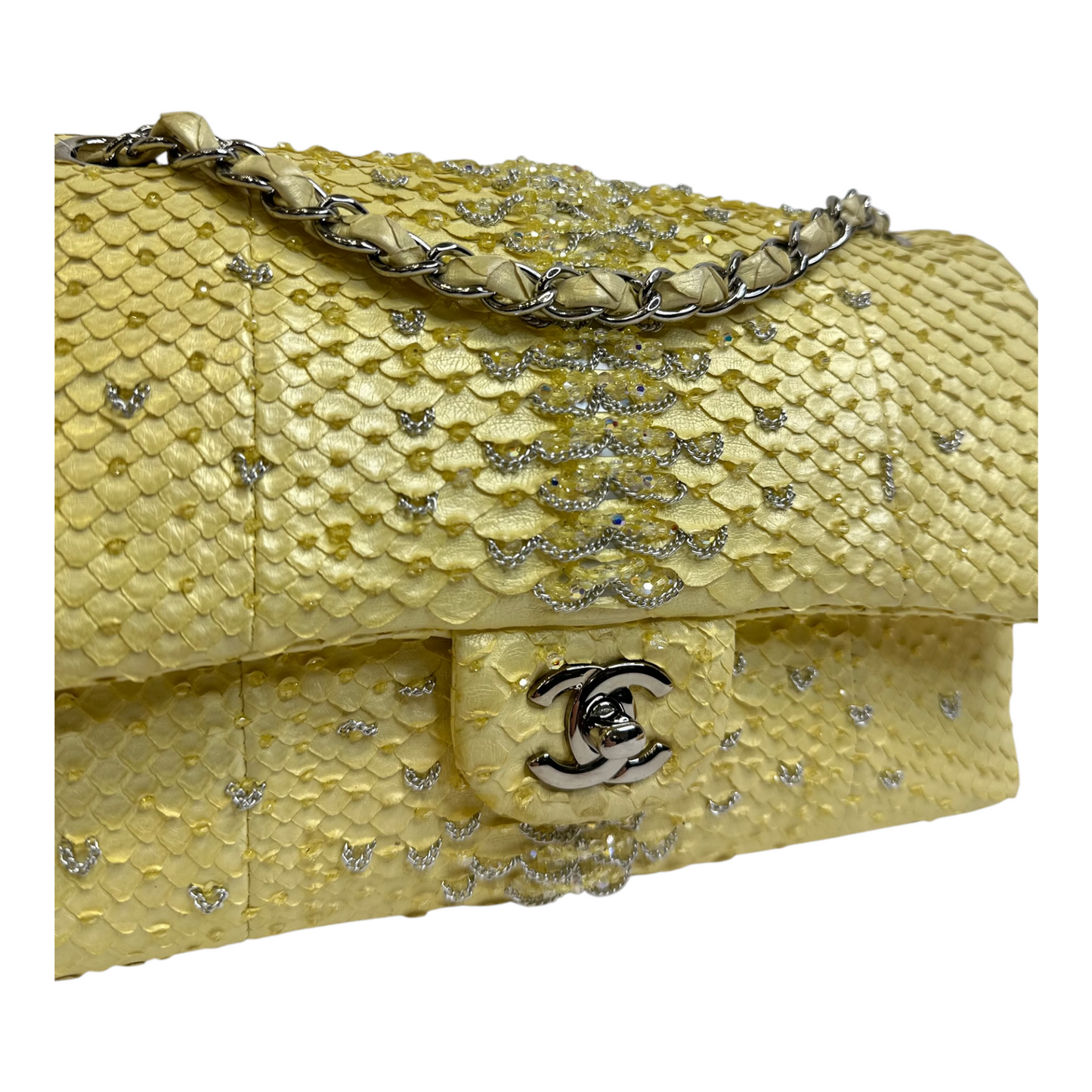 GLM-Rare Python Beaded Double Flap Medium Yellow