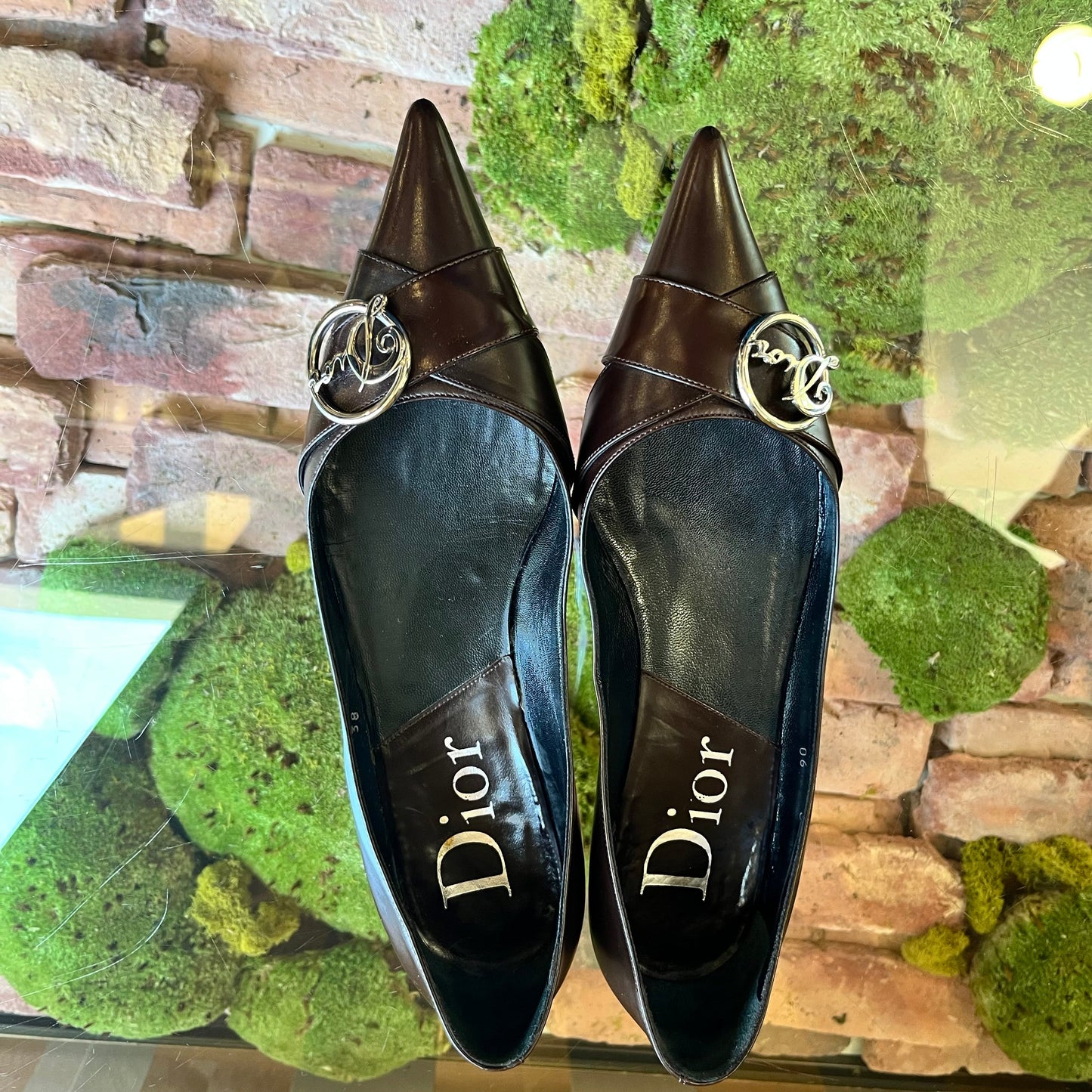 CHRISTIAN DIOR Leather Vintage Pointed Toe Flats SZ38(8US)